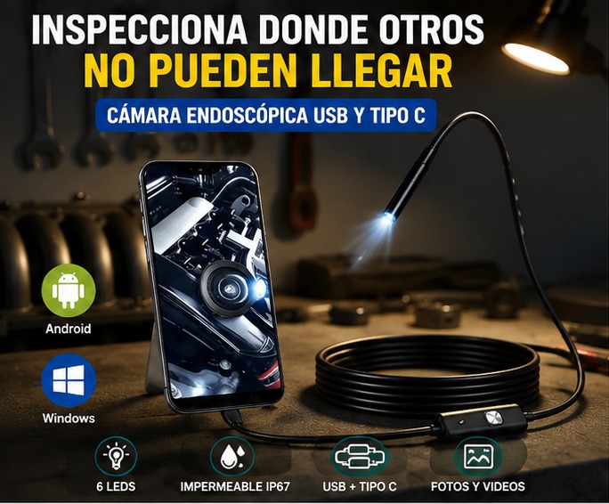 Cámara Endoscópica Boroscopio USB yTipoC