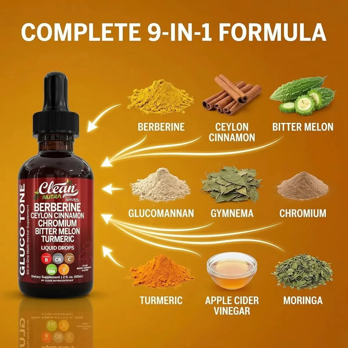 Fórmula 9 en 1 de Gluco Tone: berberina, canela de Ceilán, melón amargo, cúrcuma y más