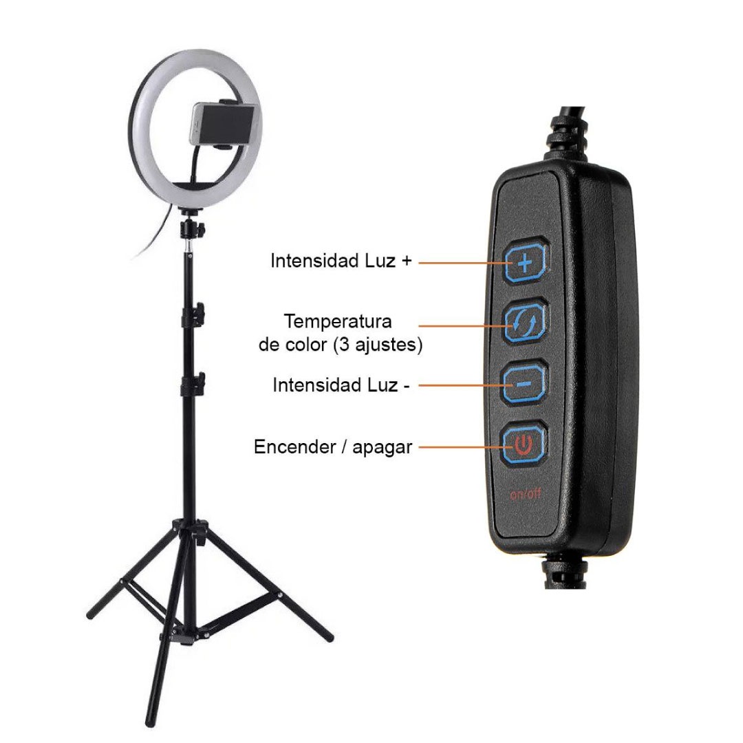 Miniatura 3 de Aro de luz LED 26 cm trípode 2m scelular