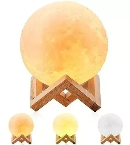 Lámpara Luna3d Luz Led Colores + Base