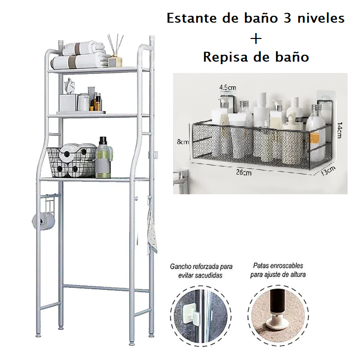 COMBO ESTANTE DE BAÑO + 1 REPISA Estante + Repisa Negra