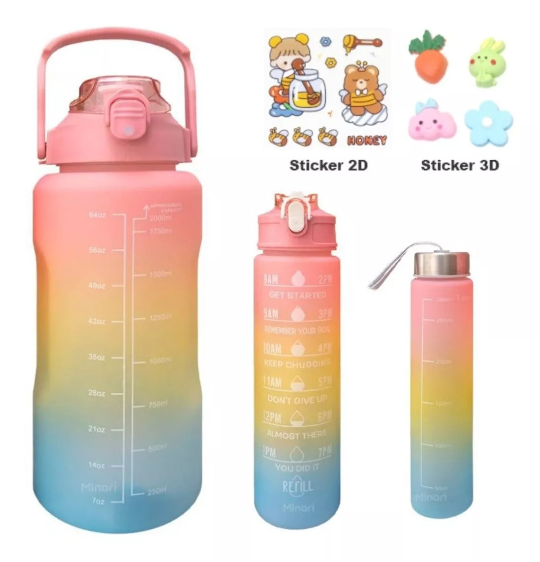 Termo Botella Motivacional Trio 3 Tamaño