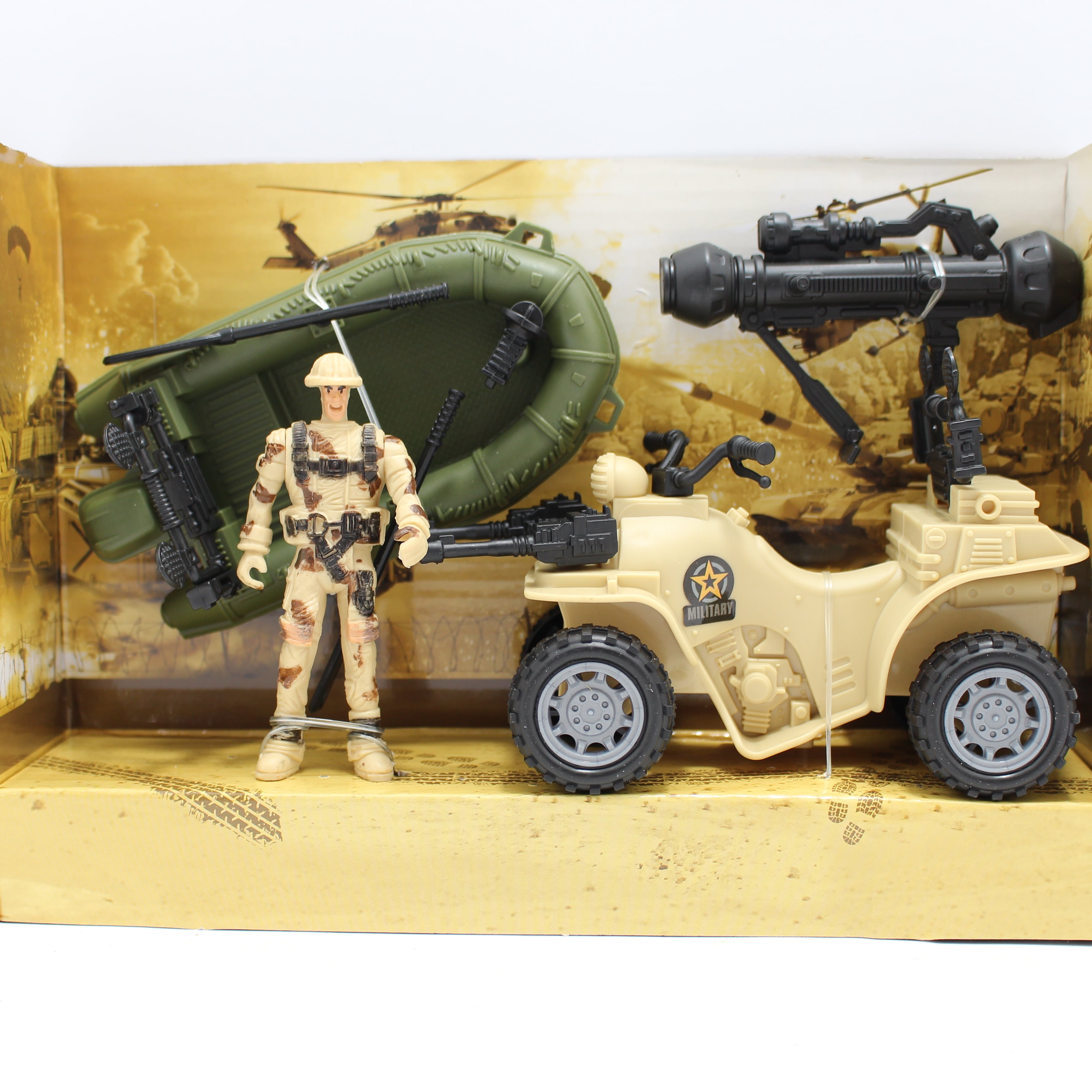 Miniatura 2 de Cuatri moto de Guerra + soldado+lancha