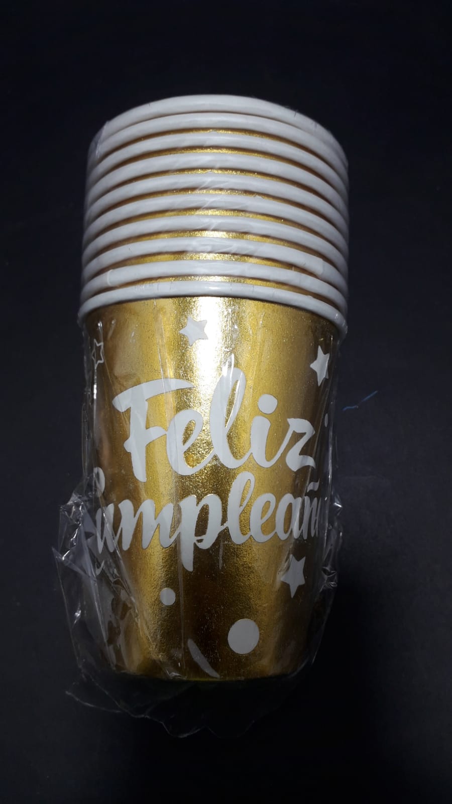 VASO  X 10 DORADO  BLANCO FELIZ CUNPLEA