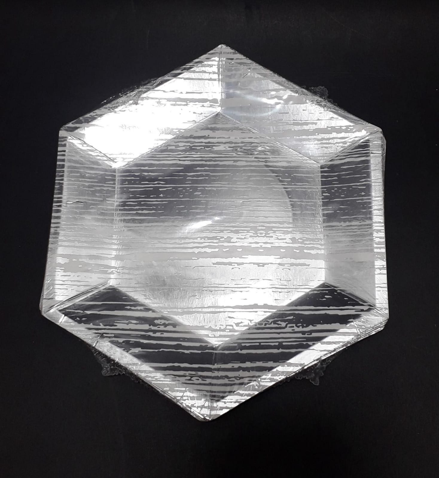 PLATO METALIZADO HEXAGONAL PLATIADO 18C