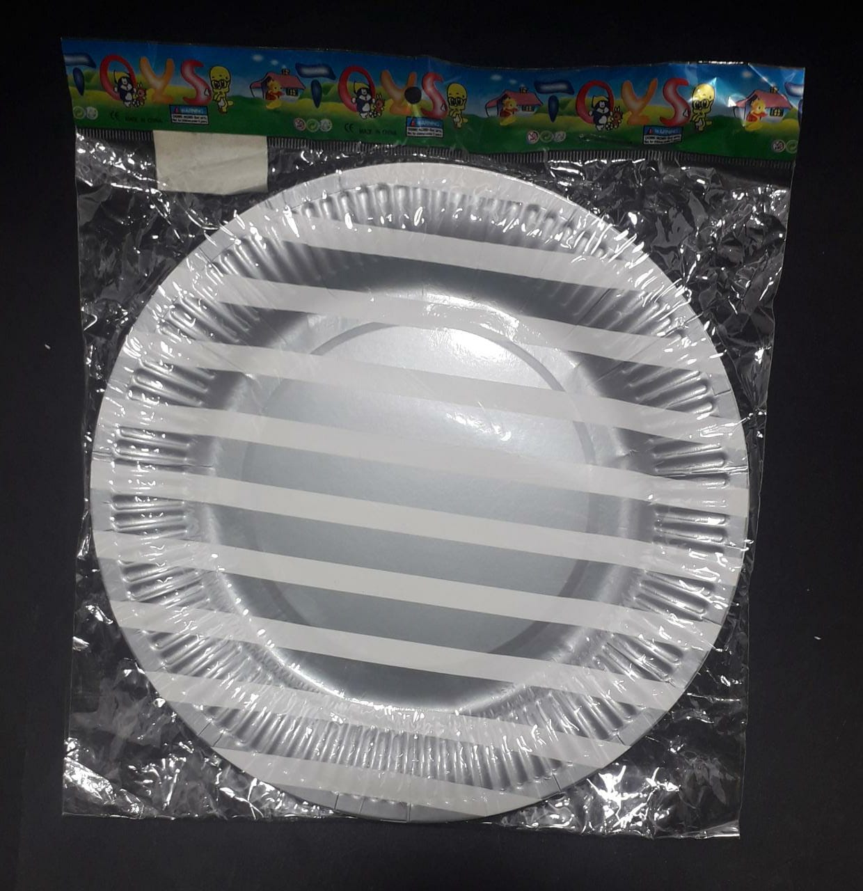 PLATO CARTON RAYAS  PLATEADO BOLSA 23CM