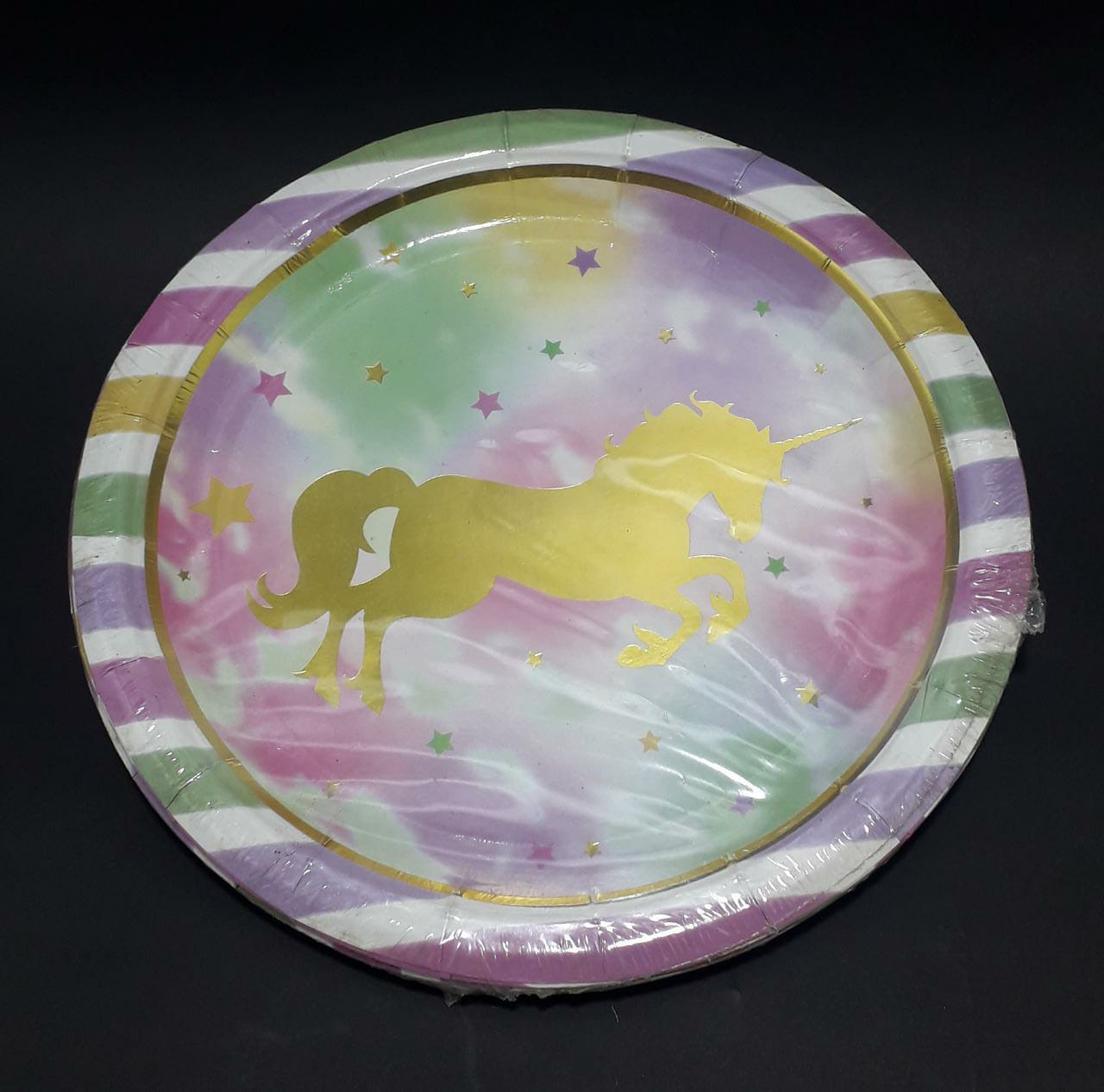 PLATO FIESTA UNICORNIO RAYAS MULTICOLOR