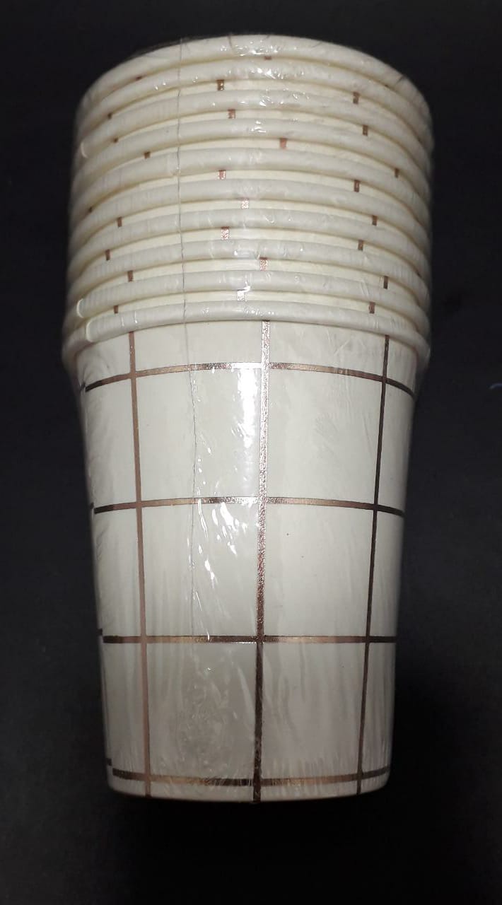 VASO  X 10   BLANCO DORADO  CUADROS 7 O