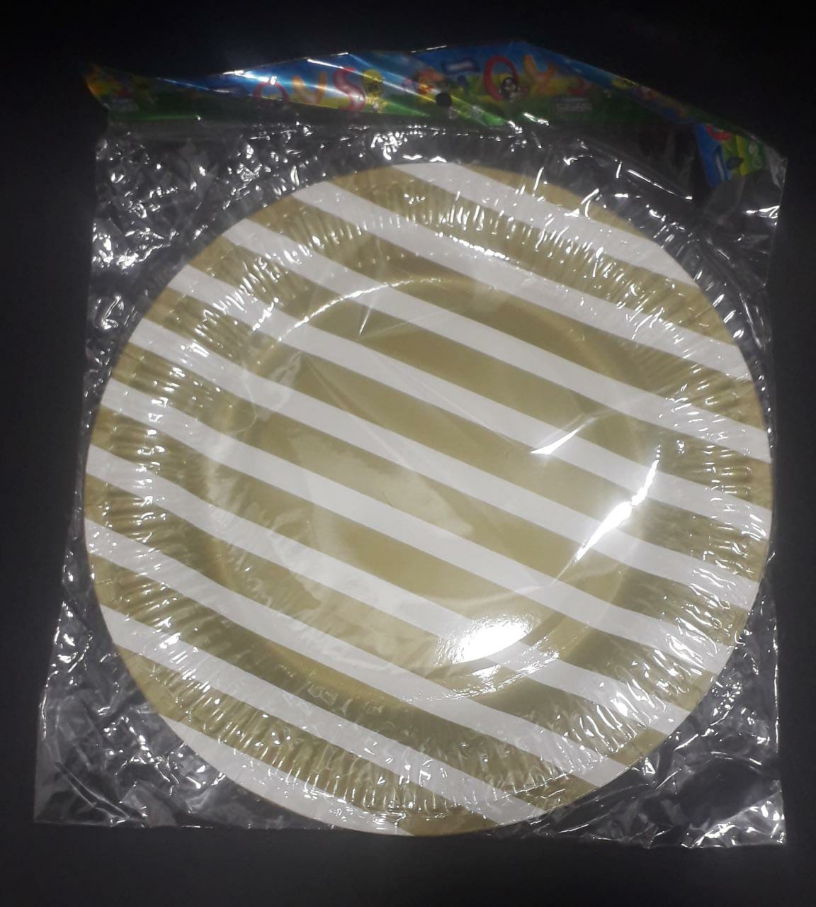 PLATO CARTON RAYAS DORADO BOLSA 23CM