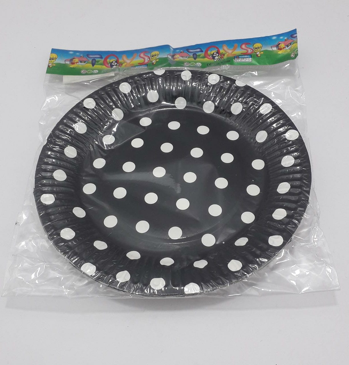 PLATO CARTON PUNTOS NEGRO 18CM