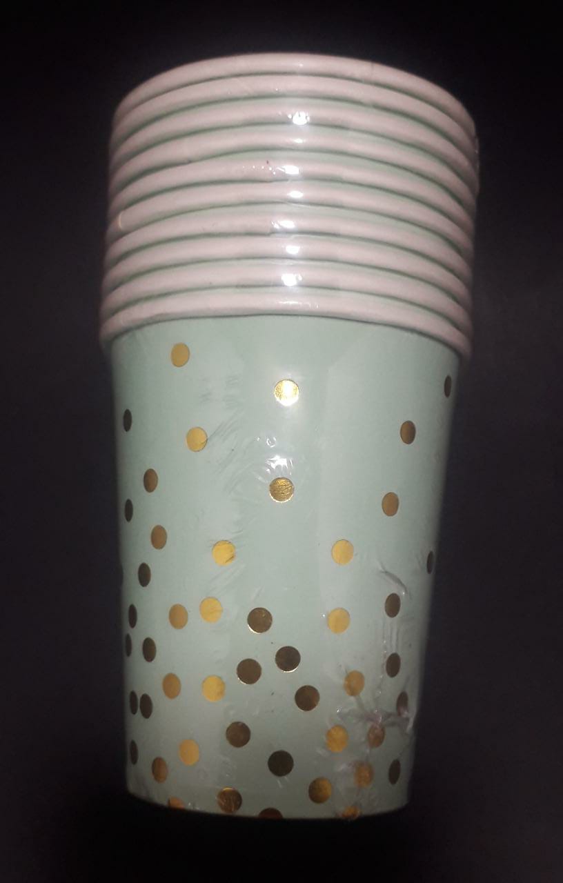 Vasos verde puntos dorados x 10 und