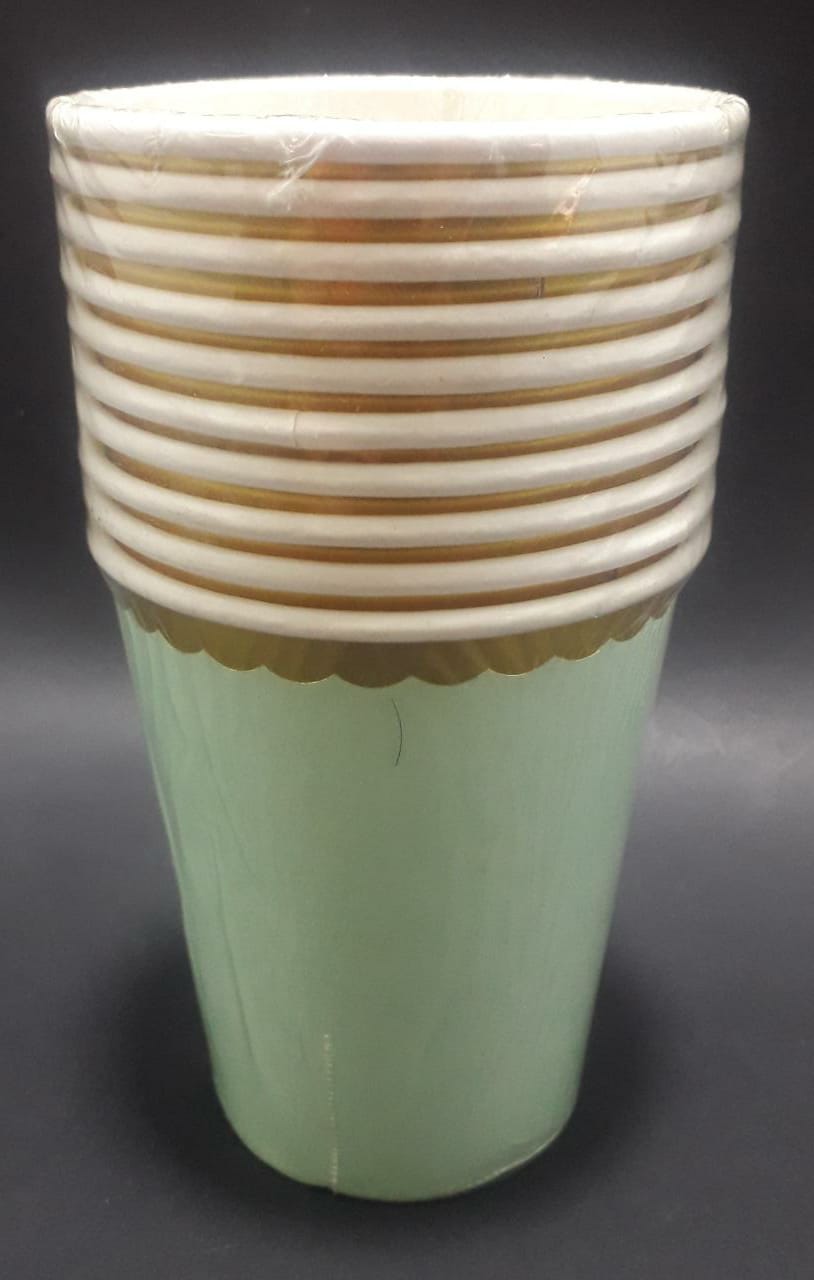 VASO VERDE CLARO CON BORDE DORADO x 10