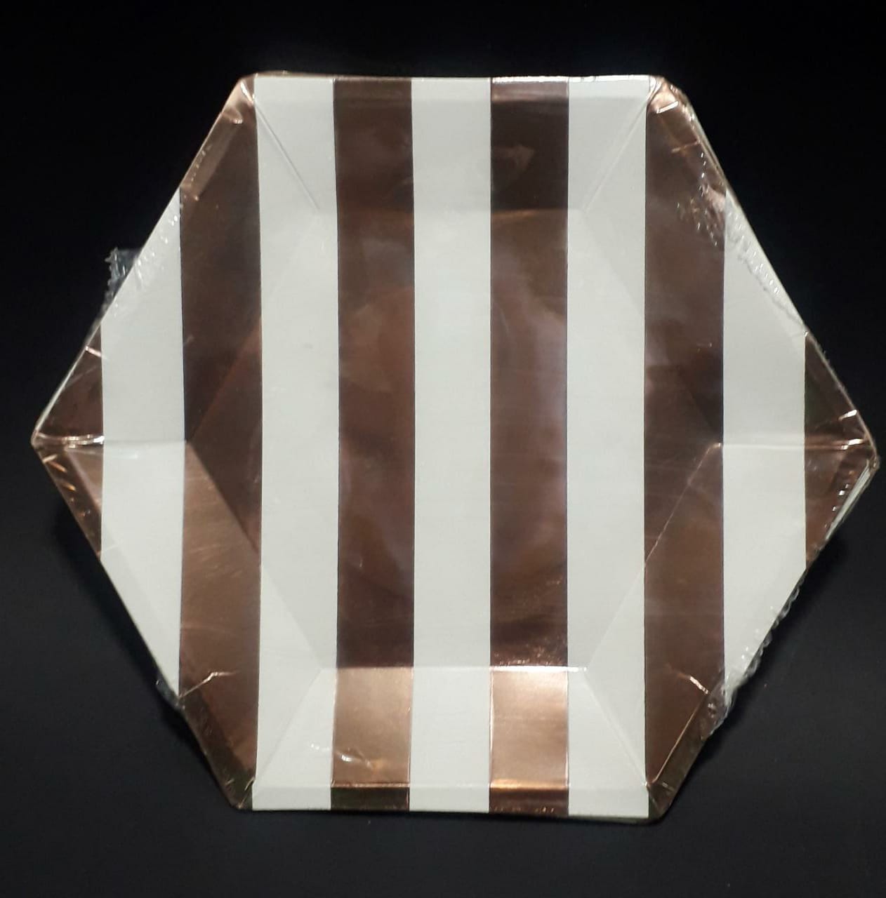 PLATO HEXAGONAL BLANCO ORO ROSA METALIZ