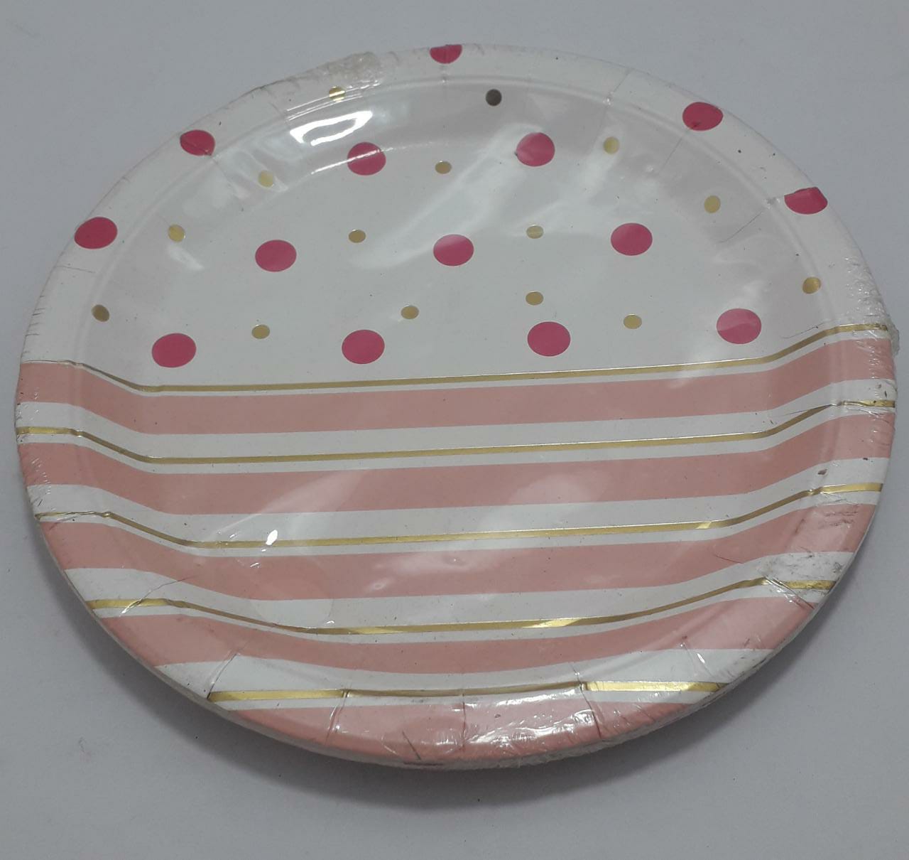 PLATO PUNTOS Y RAYAS ROSADO FUCSIA Y  D