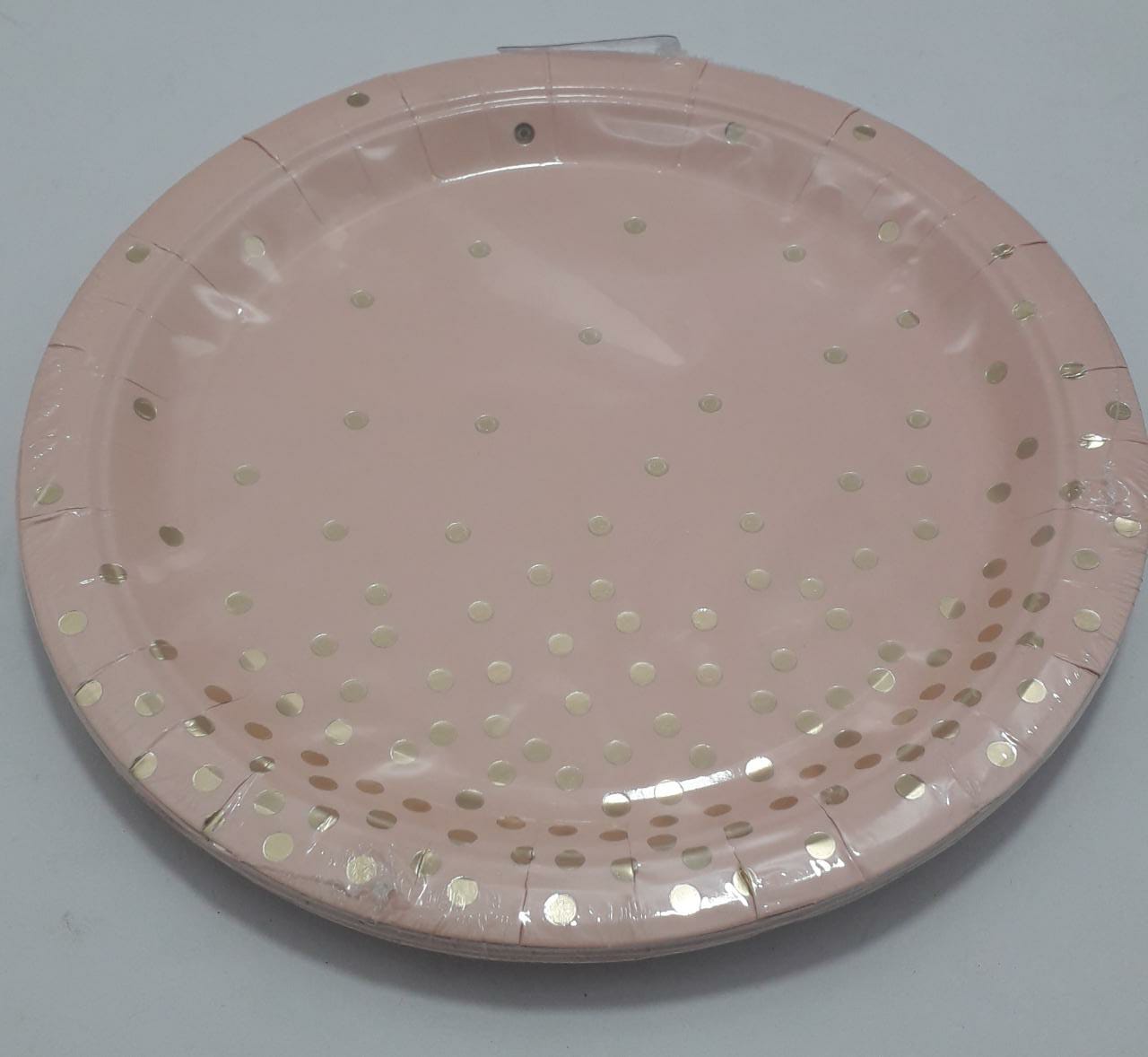 PLATO ROSADO  PUNTOS DORADOS 23CM