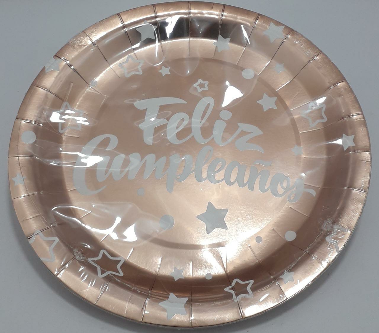 Plato ORO ROSA para fiesta grandes feli