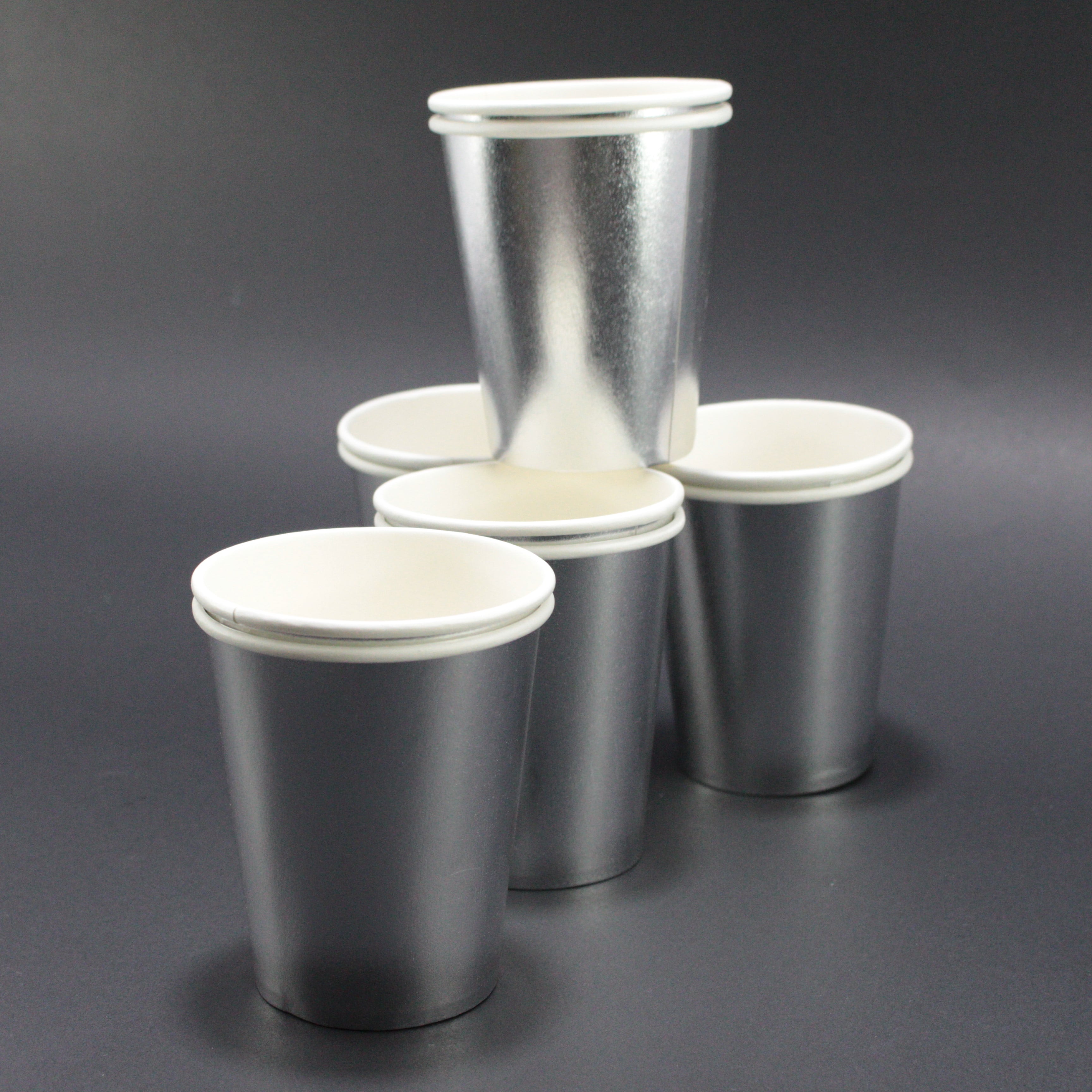 Vaso fiesta metalizado plateado x 10