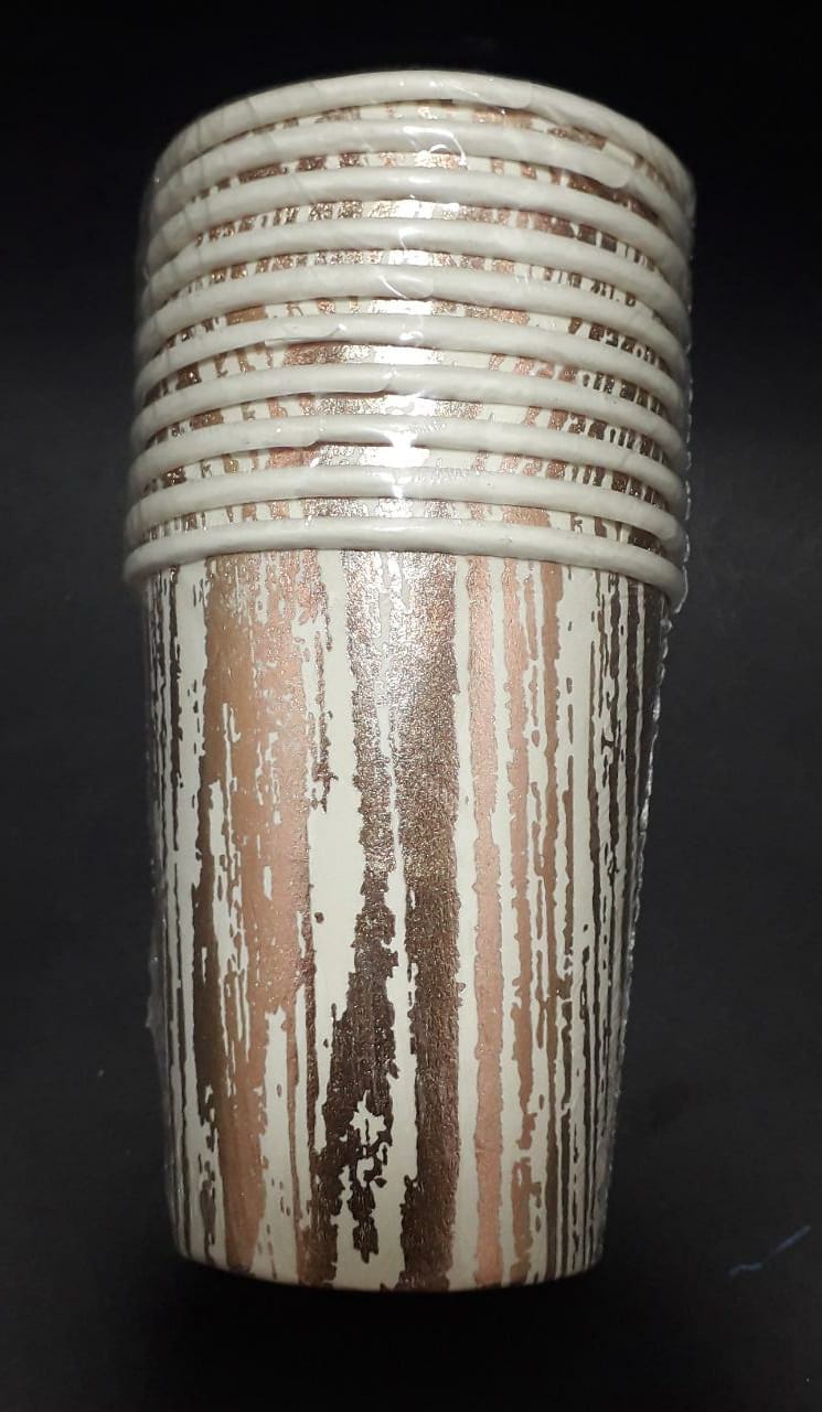 VASO  X 10   BLANCO DORADO RAYAS  7 ONZ