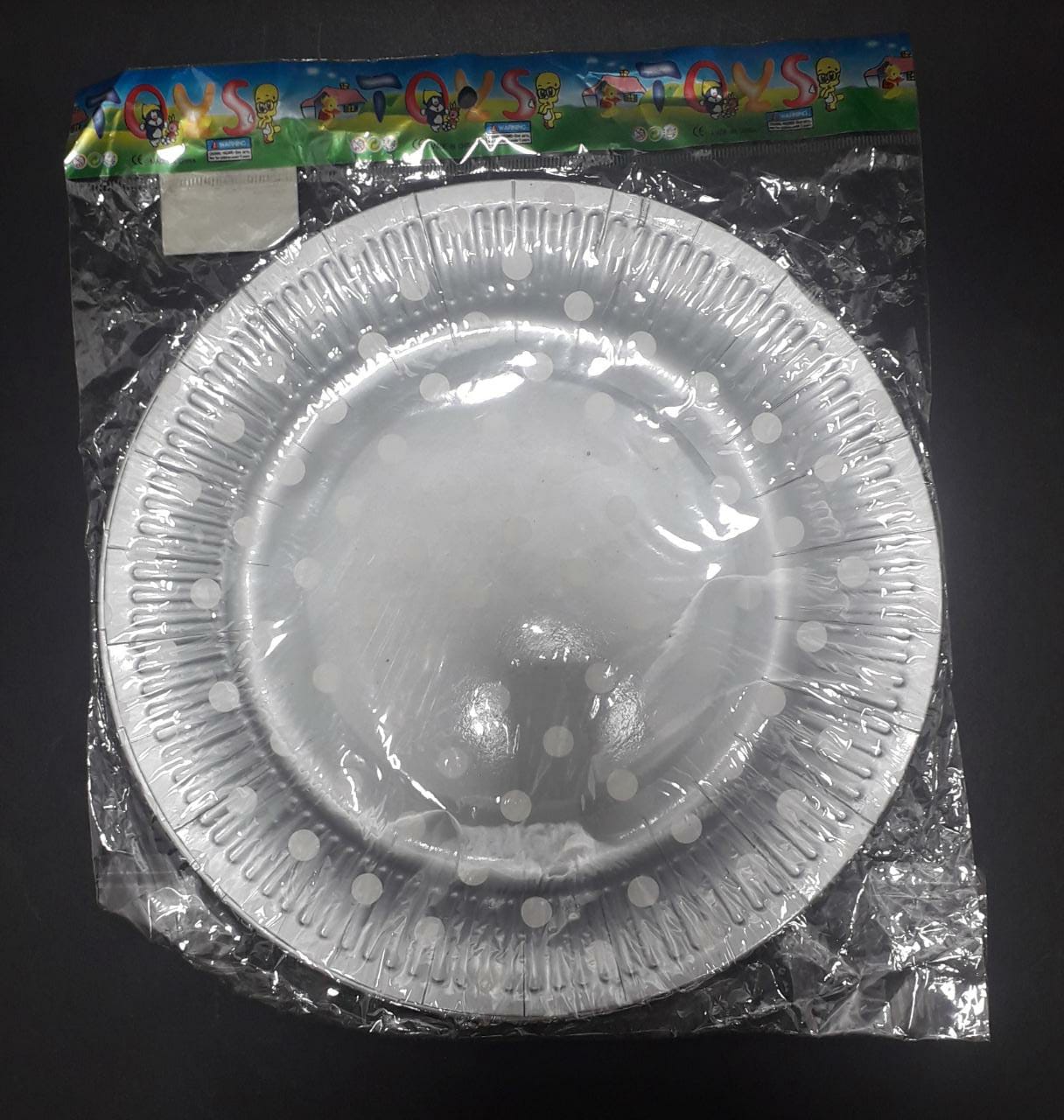 PLATO CARTON PLATEADO PUNTOS MATE BOLSA