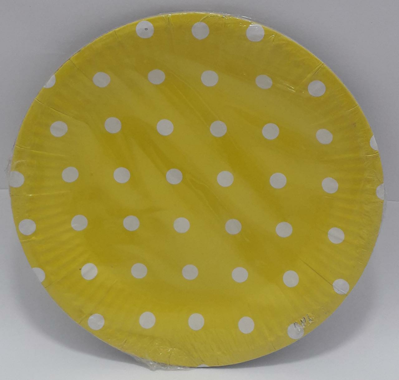 PLATO AMARILLO PUNTOS BLANCOS 18CM X 10
