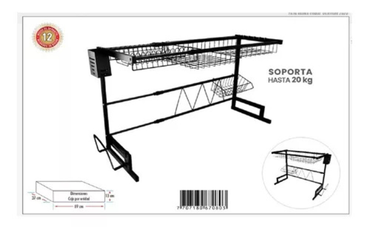 Organizador Escurridor Platos Acero 65cm