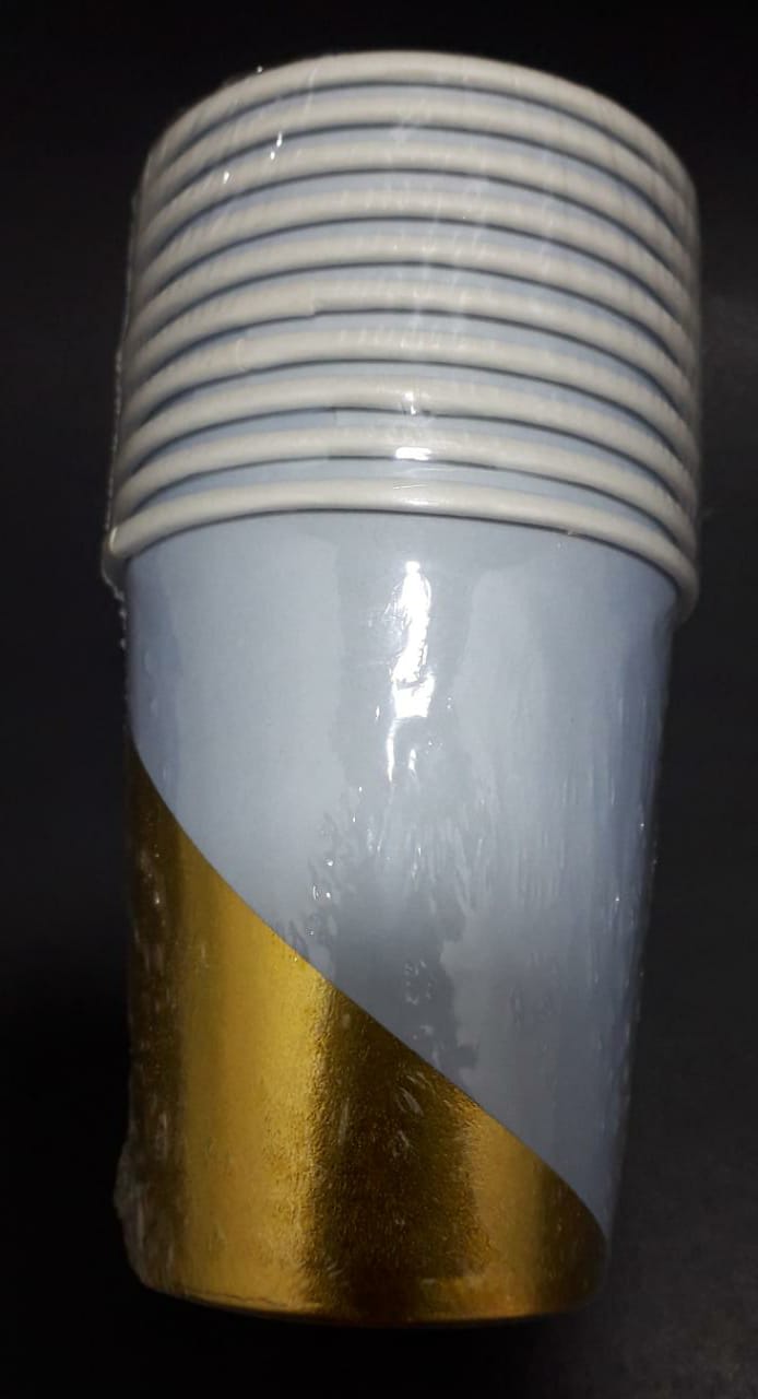 VASO  X 10   AZUL CELESTE Y DORADO 7 ON