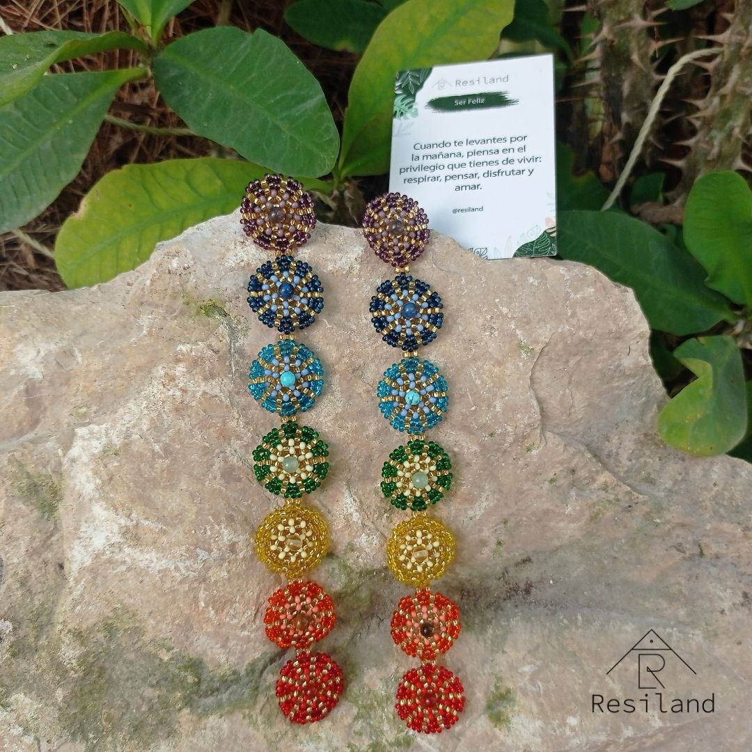 Aretes Piedras 7 chakras largos