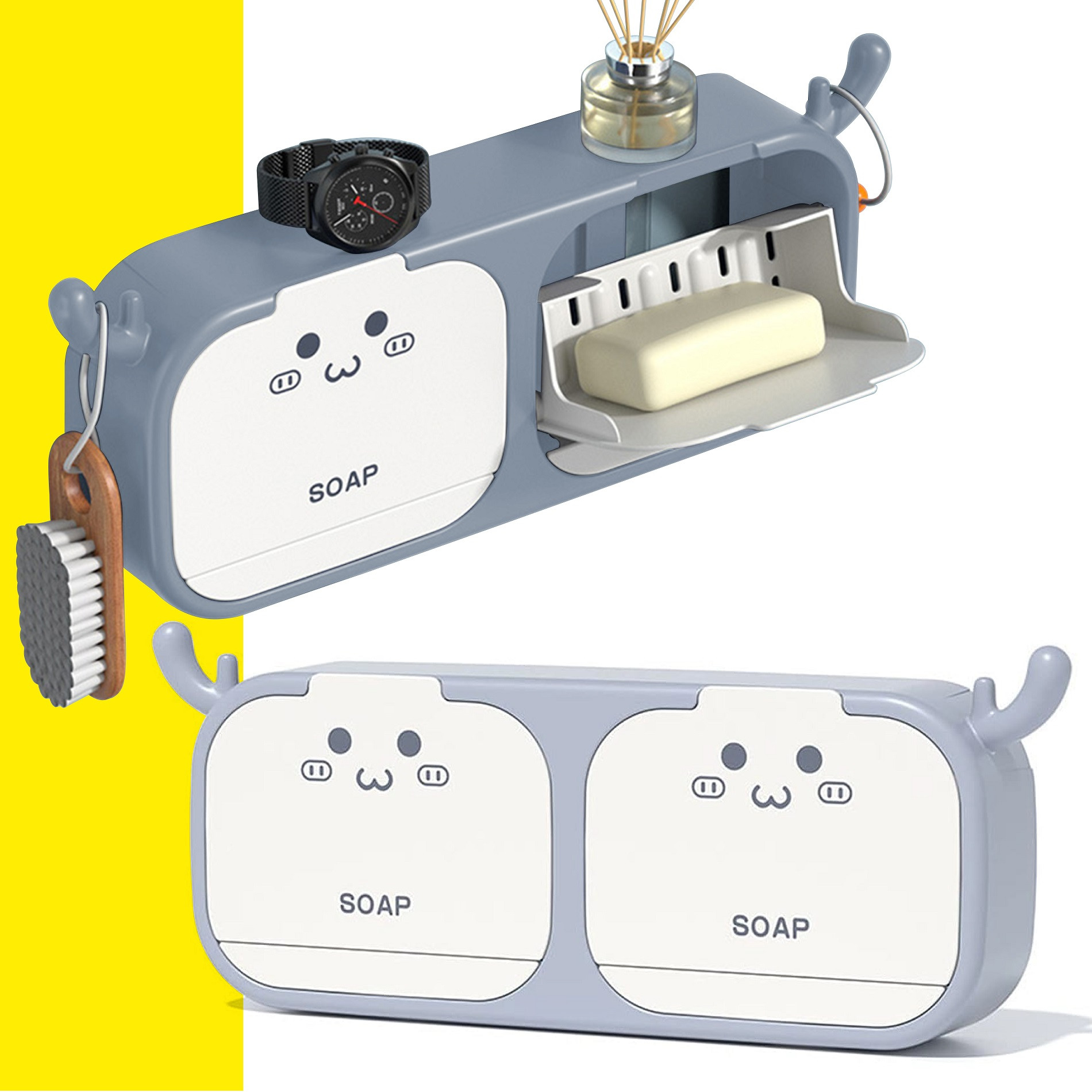 Miniatura 3 de Jabonera De Baño Con Tapa Ganchos Pared