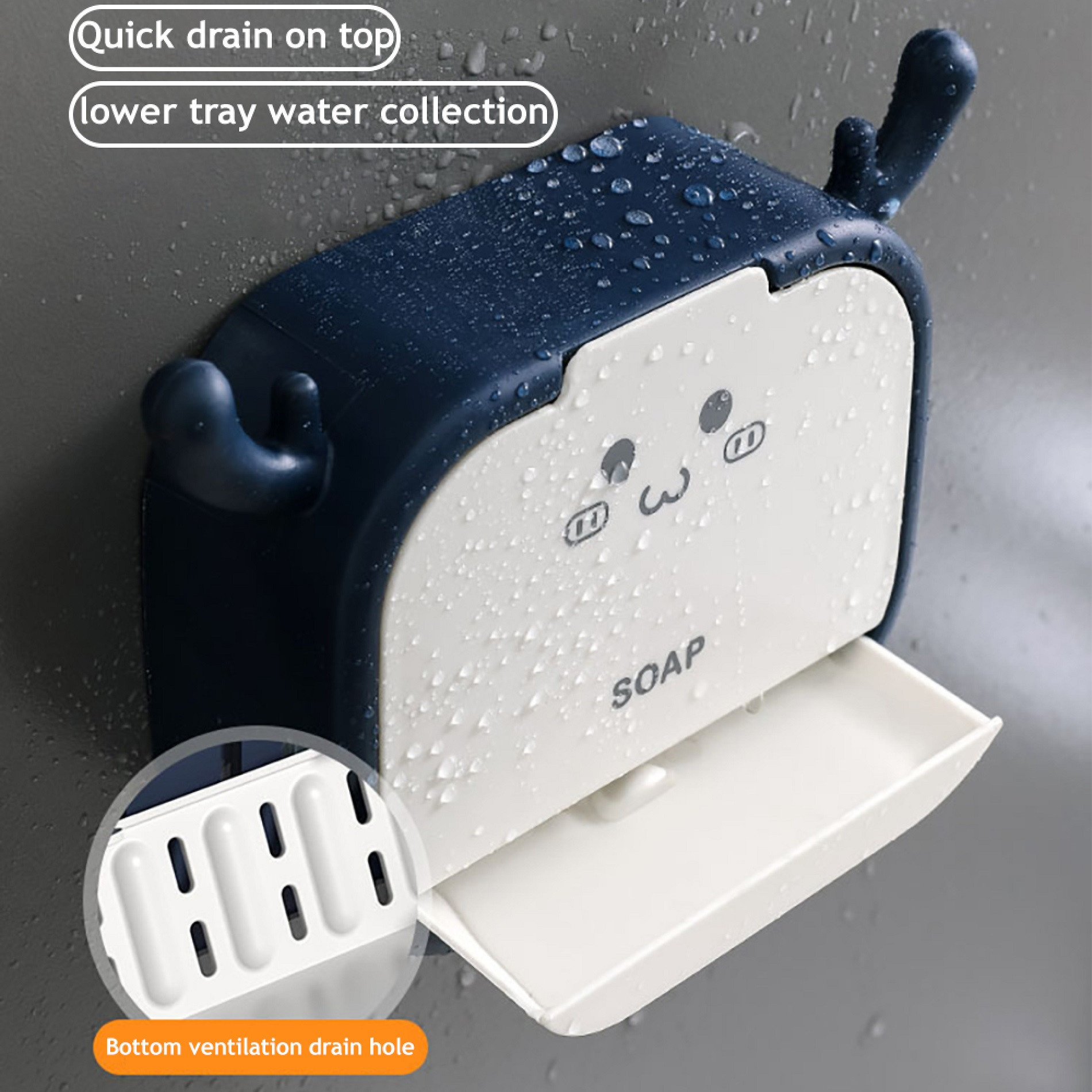 Miniatura 5 de Jabonera De Baño Con Tapa Ganchos Pared