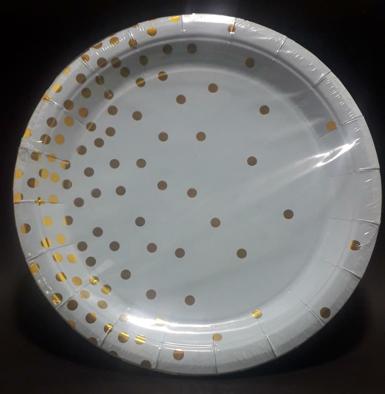 PLATO AZUL PUNTOS DORADO 23CM X 10 UNID