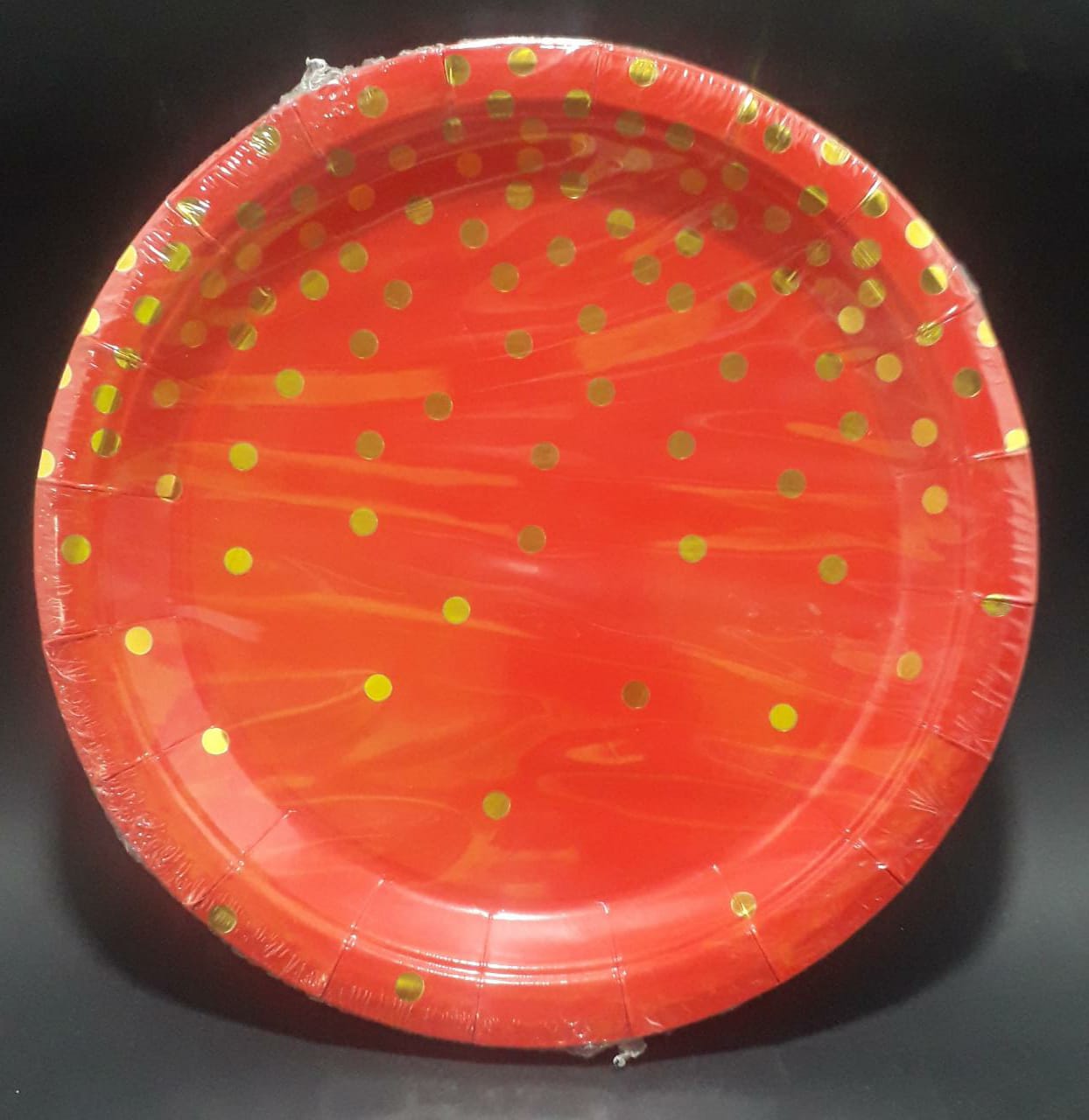 PLATO ROJO PUNTOS DORADO 23CM X 10 UNID