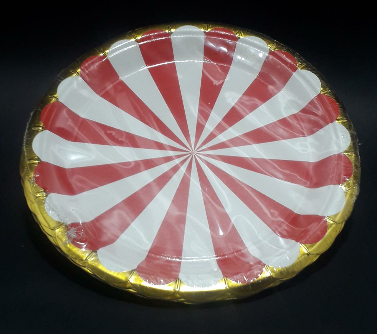 PLATO BLANCO Y ROJO  BORDE DORADOS 18CM