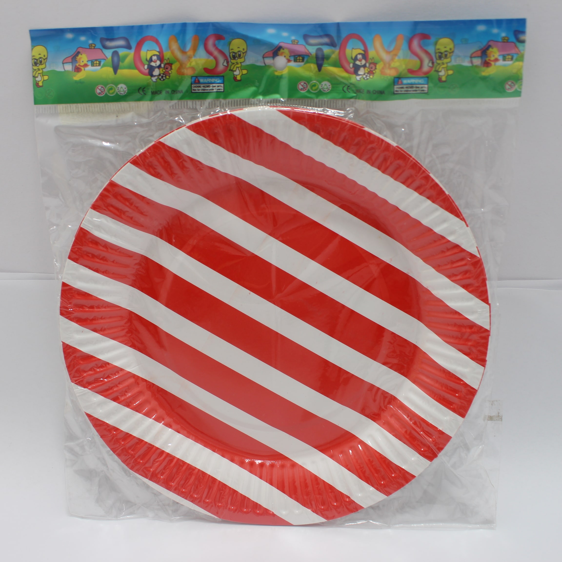 PLATO CARTON RAYAS ROJO 18CM X 10 UNIDA