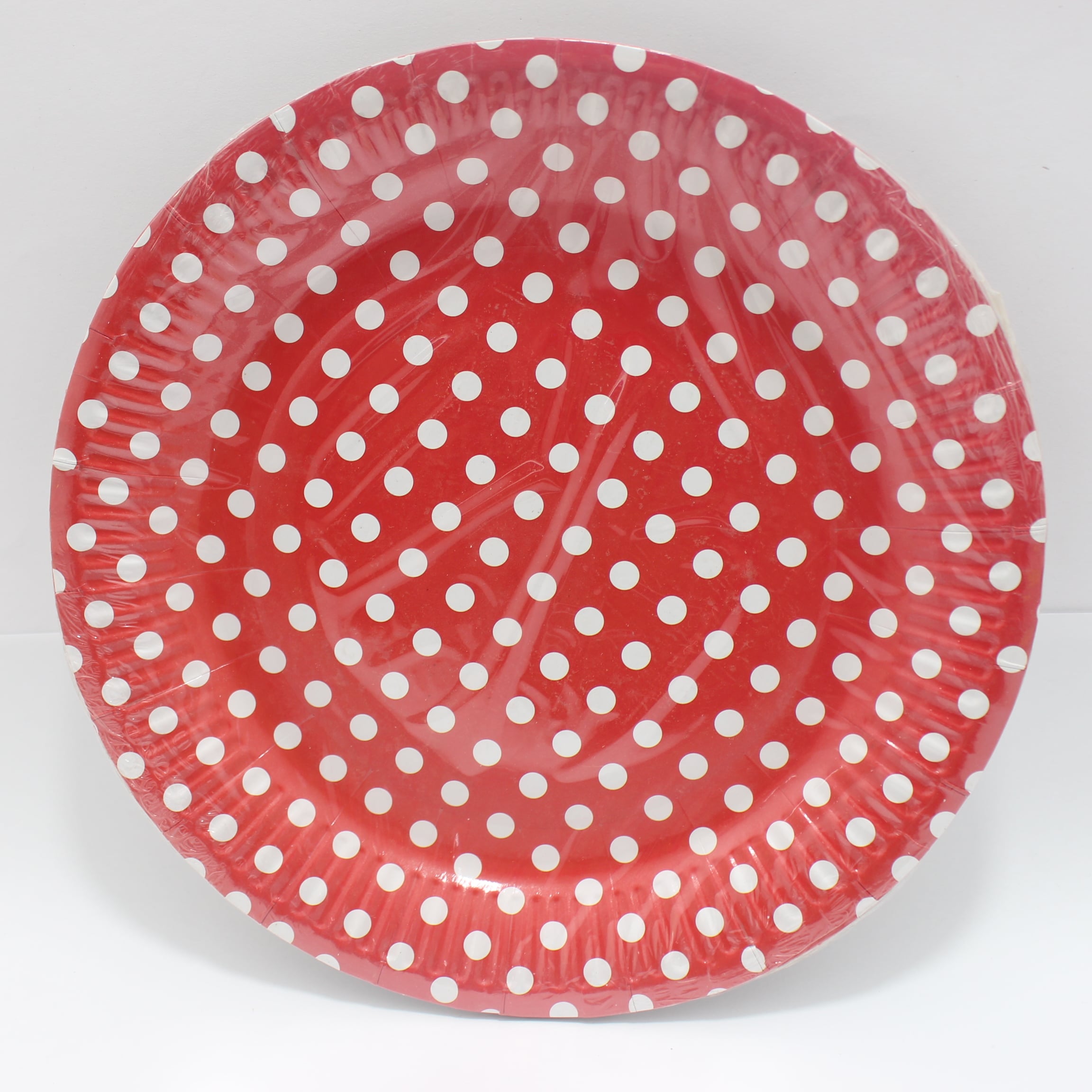 PLATO ROJO PUNTOS BLANCOS 23CM X 10 UNI