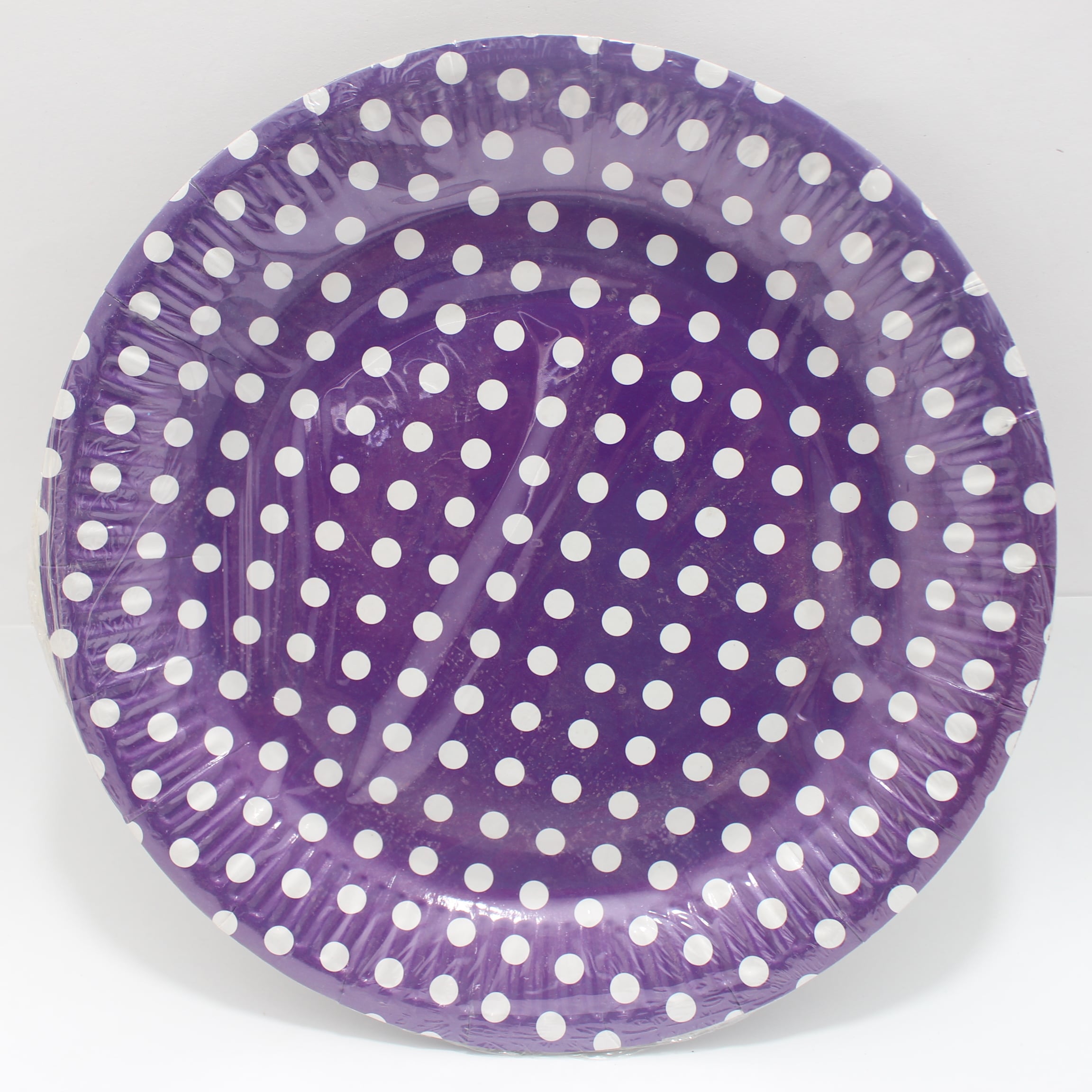 PLATO MORADO PUNTOS BLANCOS 23CM X 10 U