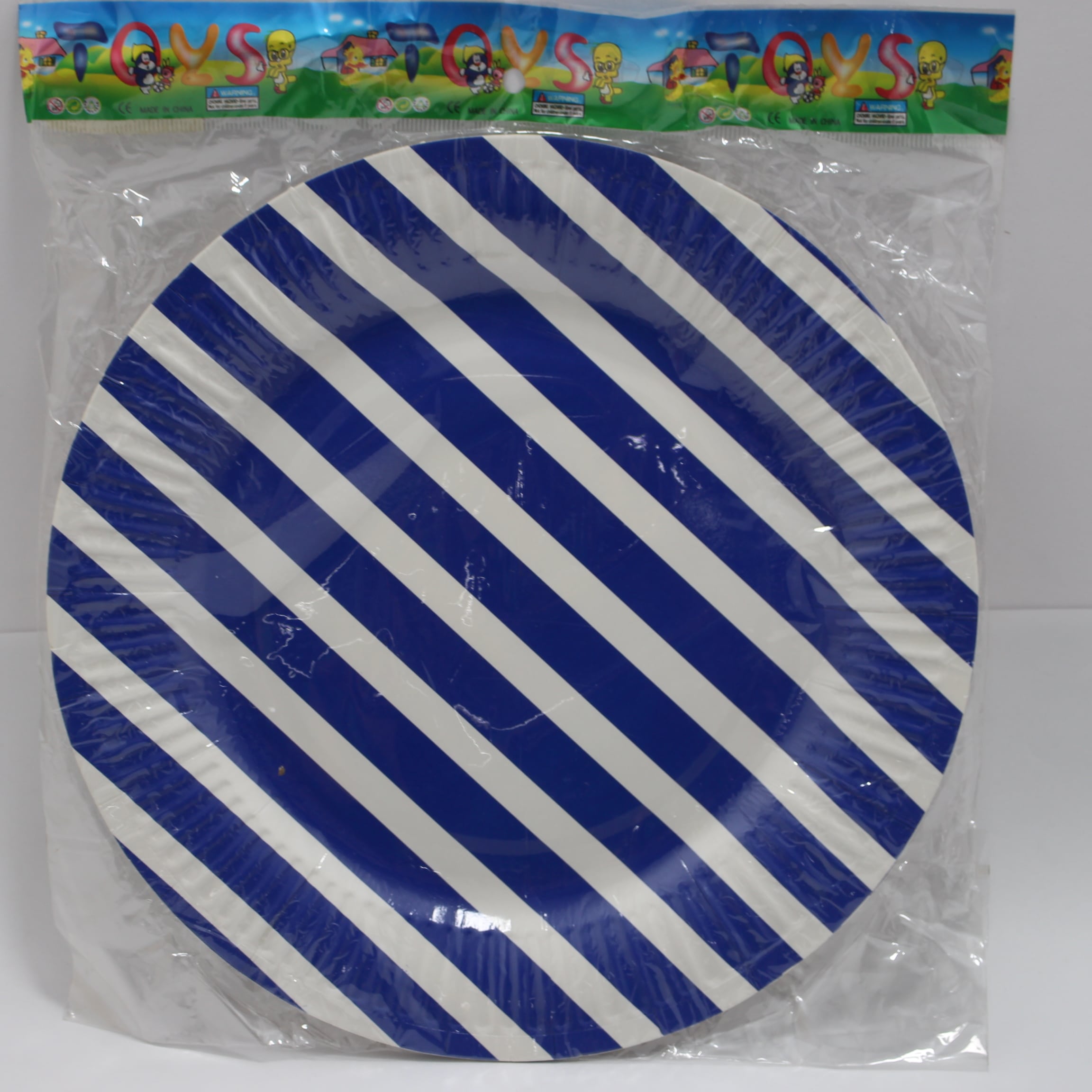 PLATO CARTON AZUL OSCURO RAYAS BLACAS B