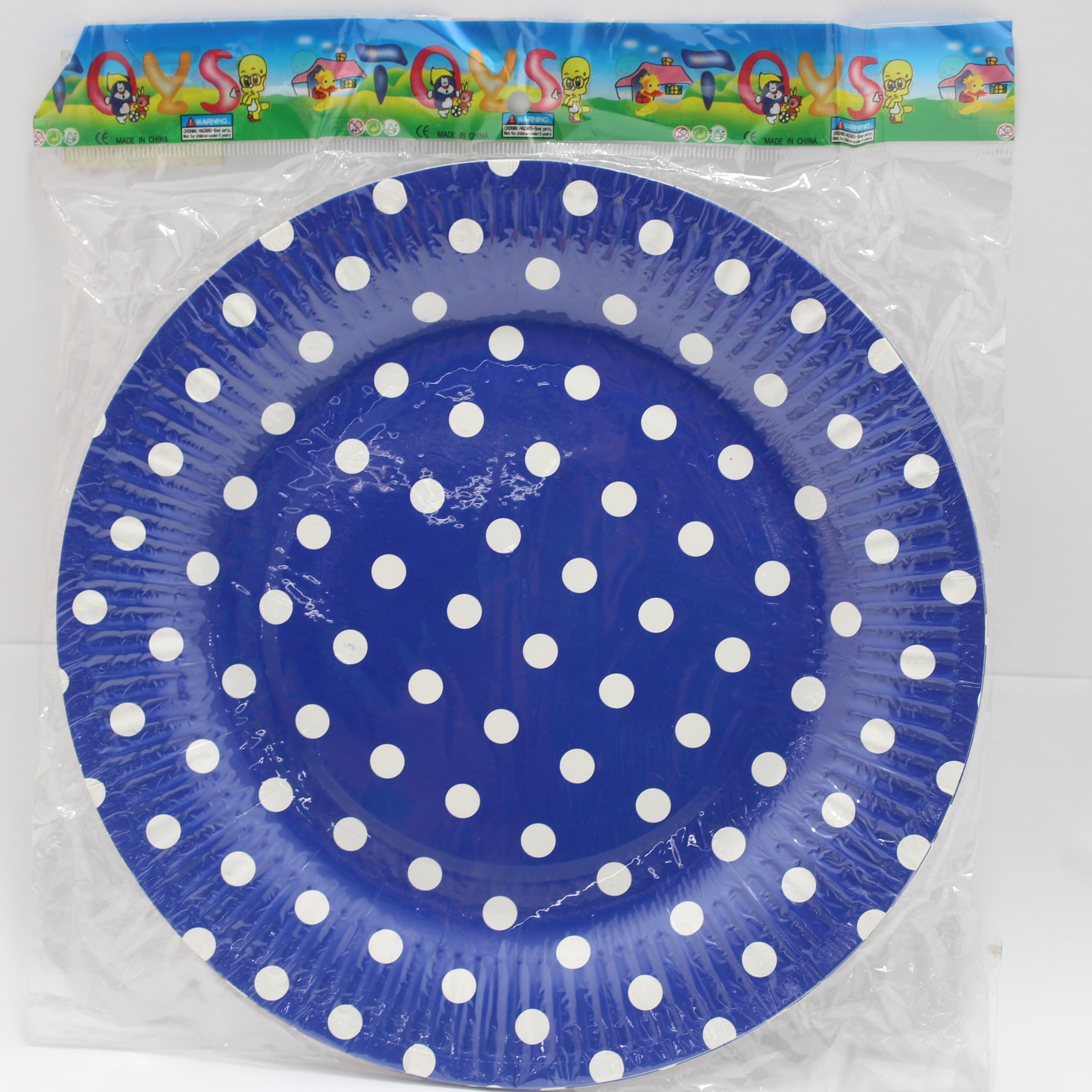 PLATO CARTON AZUL OSCURO PUNTOS BLACOS