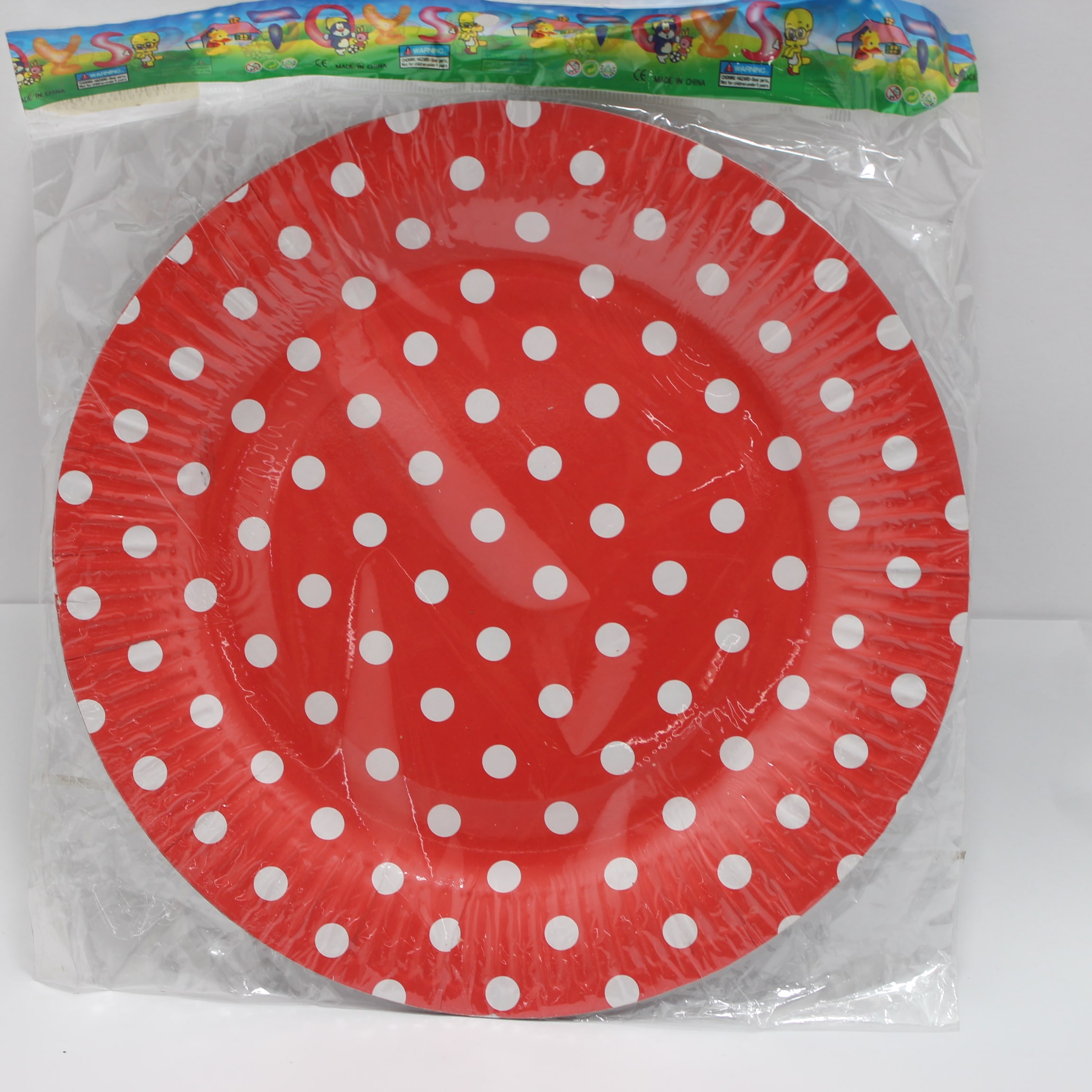 PLATO CARTON ROJO PUNTOS BLACOS BOLSA 2