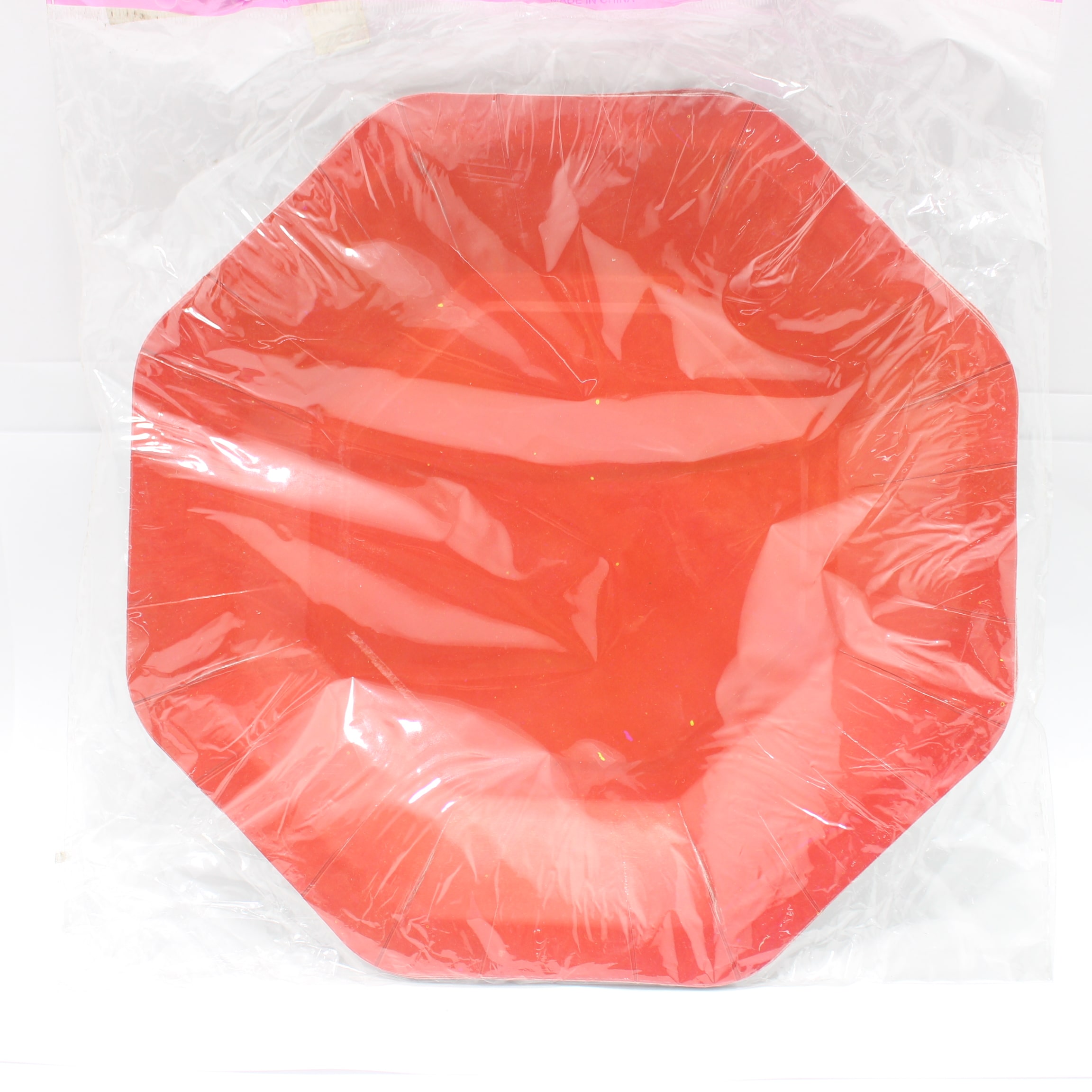 PLATO HEXAGONAL ROJO   23 CM X 10 UNIDA