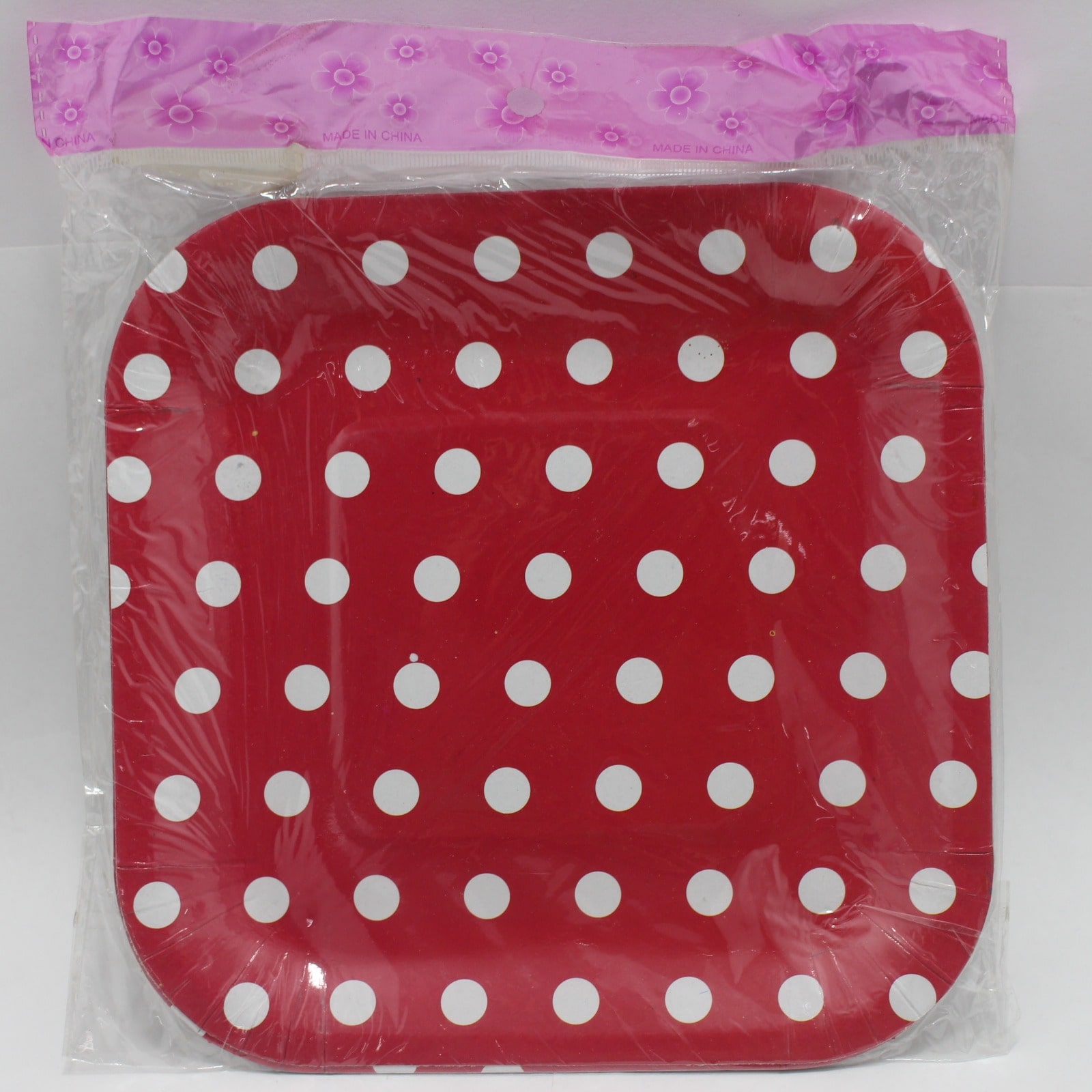 PLATO CUADRADO ROJO PUNTOS 19 CM X 10 U