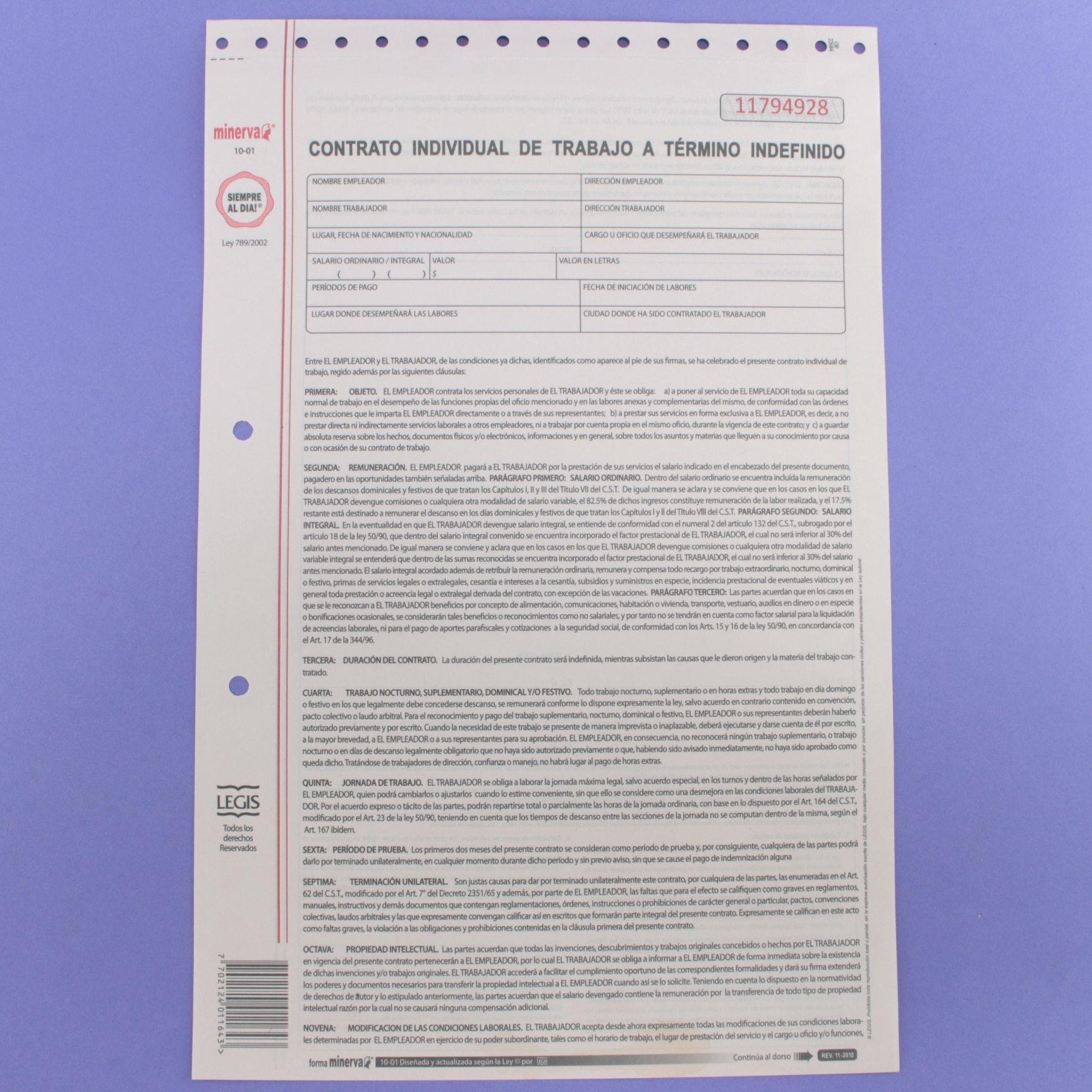 Contrato individual trabajo indefinido
