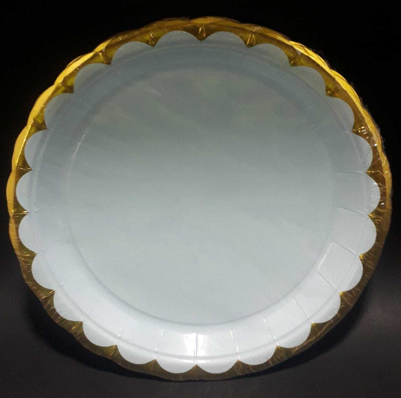 PLATO AZUL BORDE DORADO 18CM  X 10 UNID