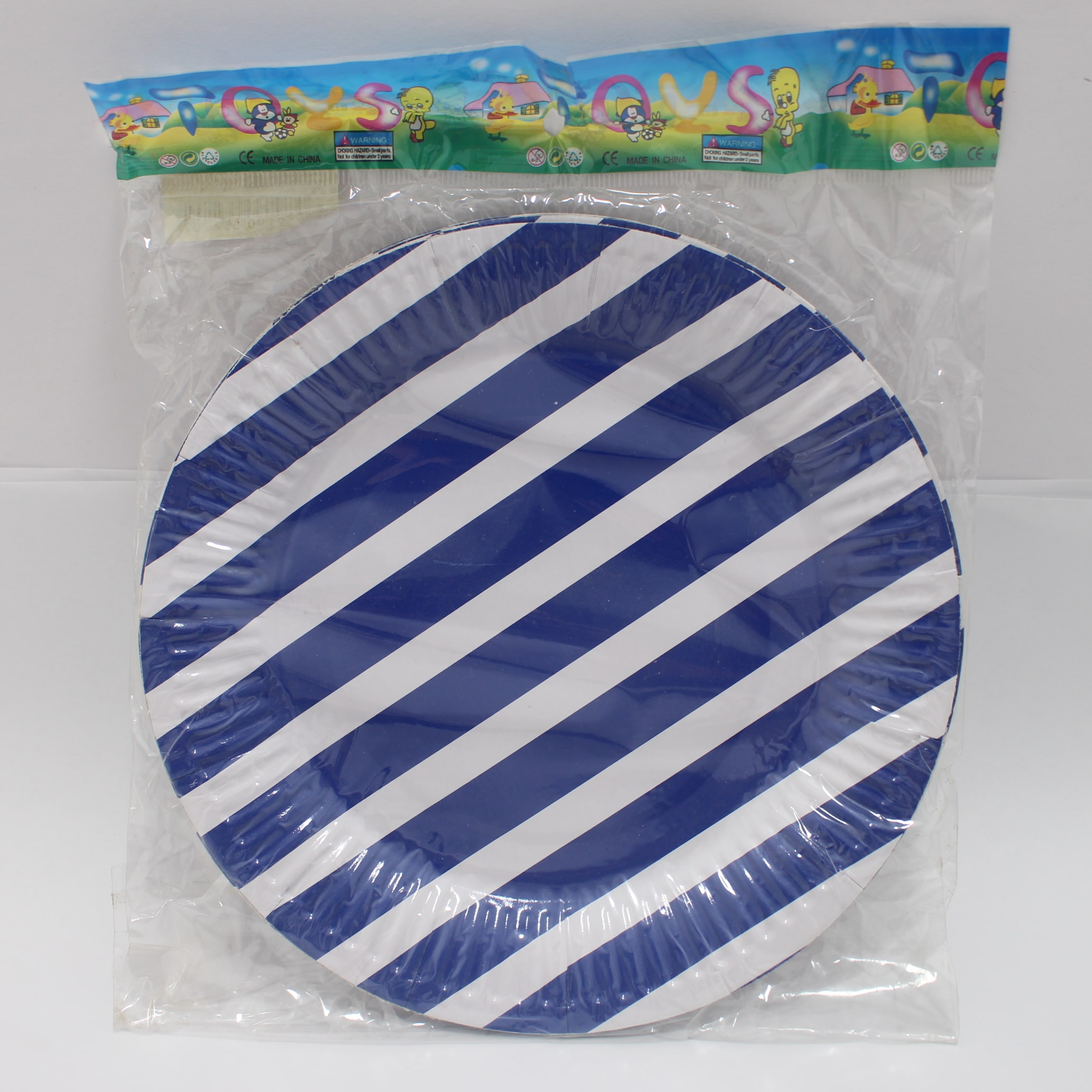 PLATO CARTON RAYAS AZUL OSCURO 18CM X 1