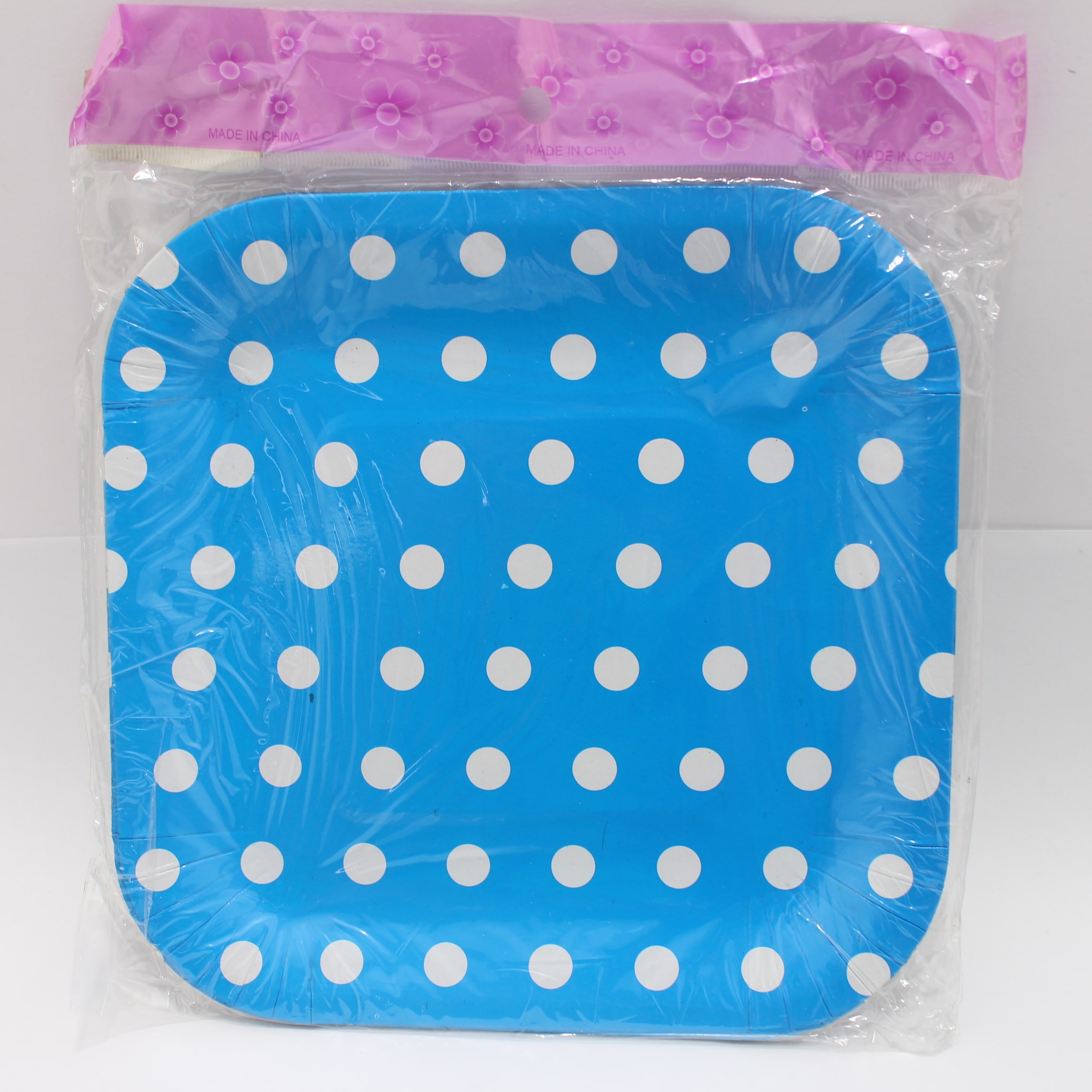 PLATO CUADRADO AZUL CLARO PUNTOS 19 CM