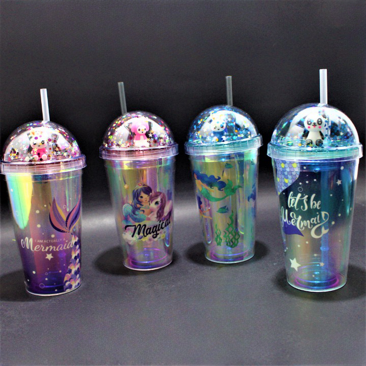 Termo con pitillo estampado sirena, uni