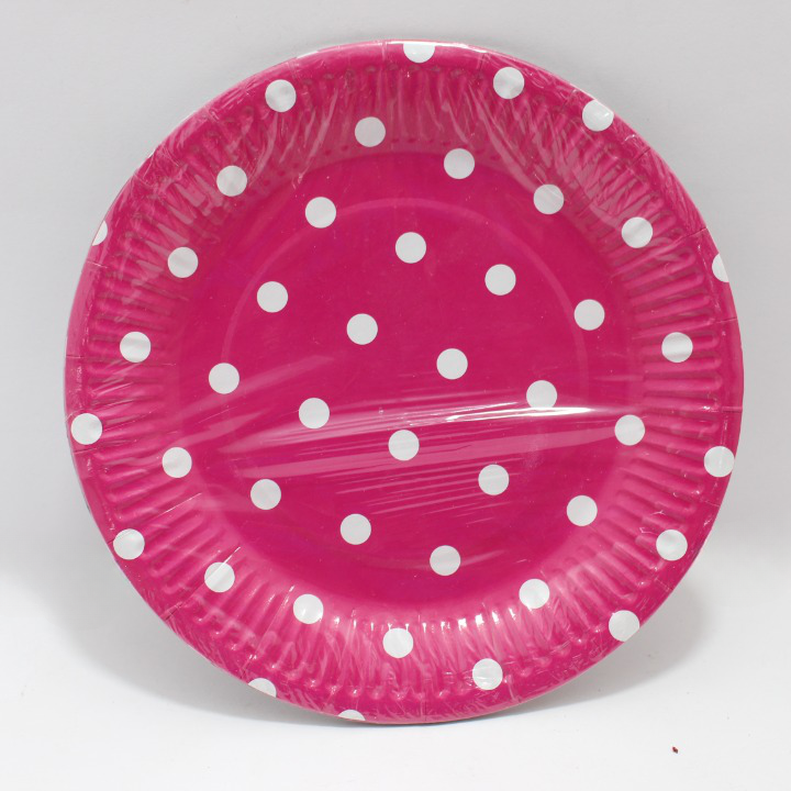 PLATO FUSCIA PUNTOS BLANCOS 18CM X 10 U