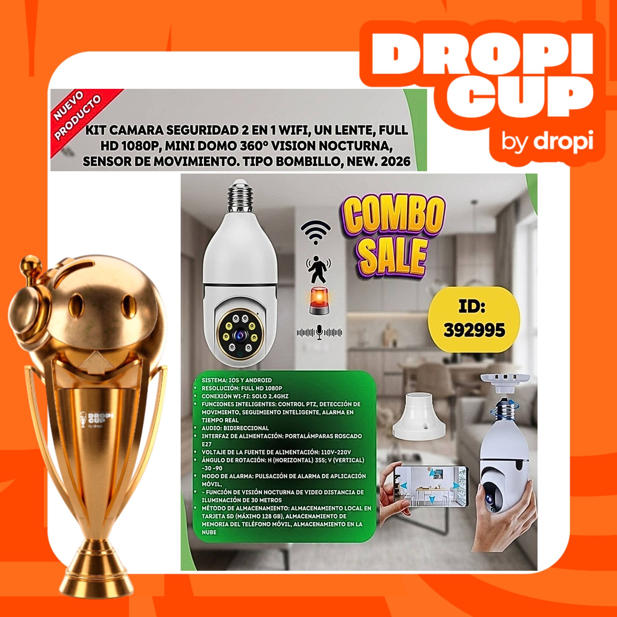 Camara Domo Bombillo Un Lente DROPI CUP