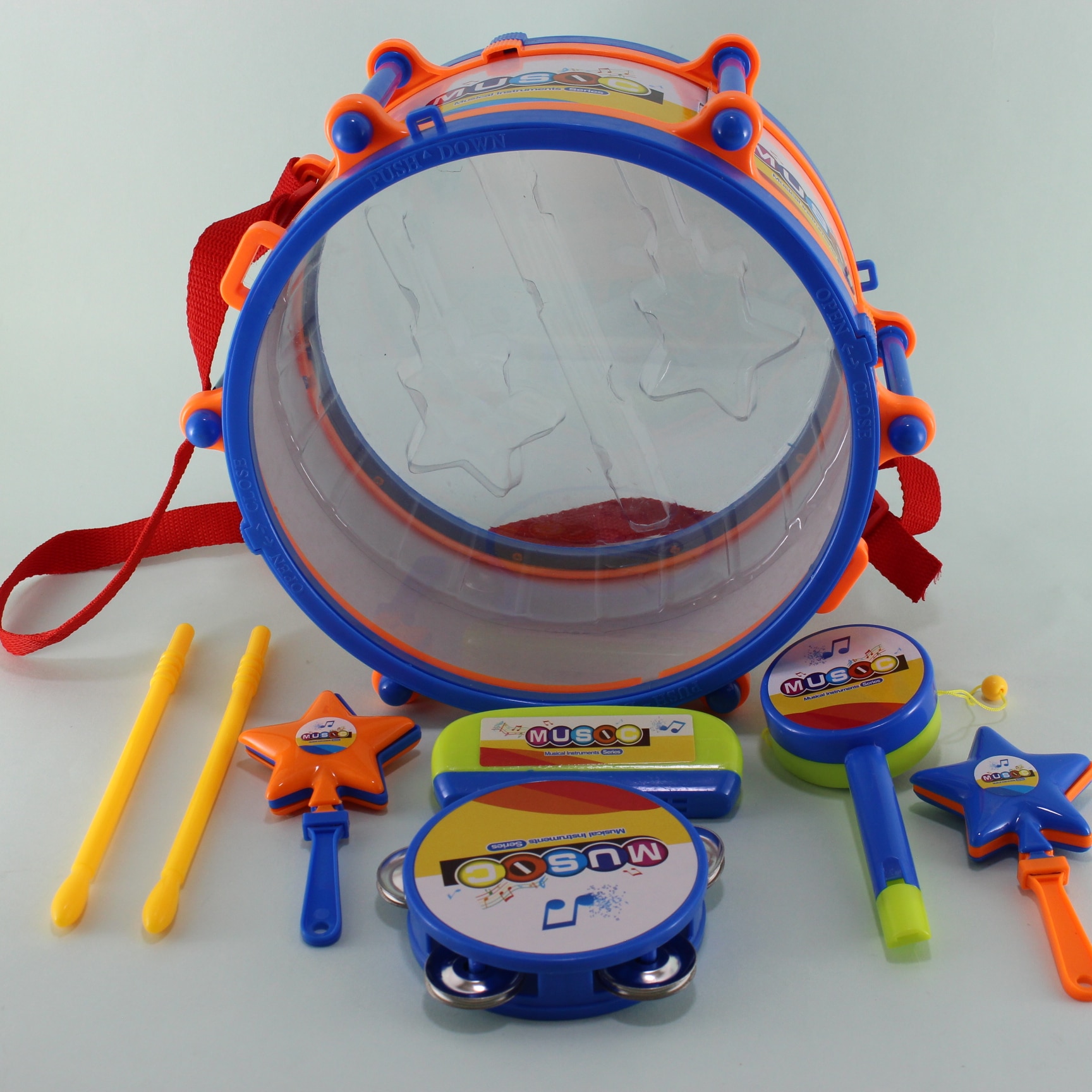 Miniatura 2 de Set tambor + maracas + panderetas