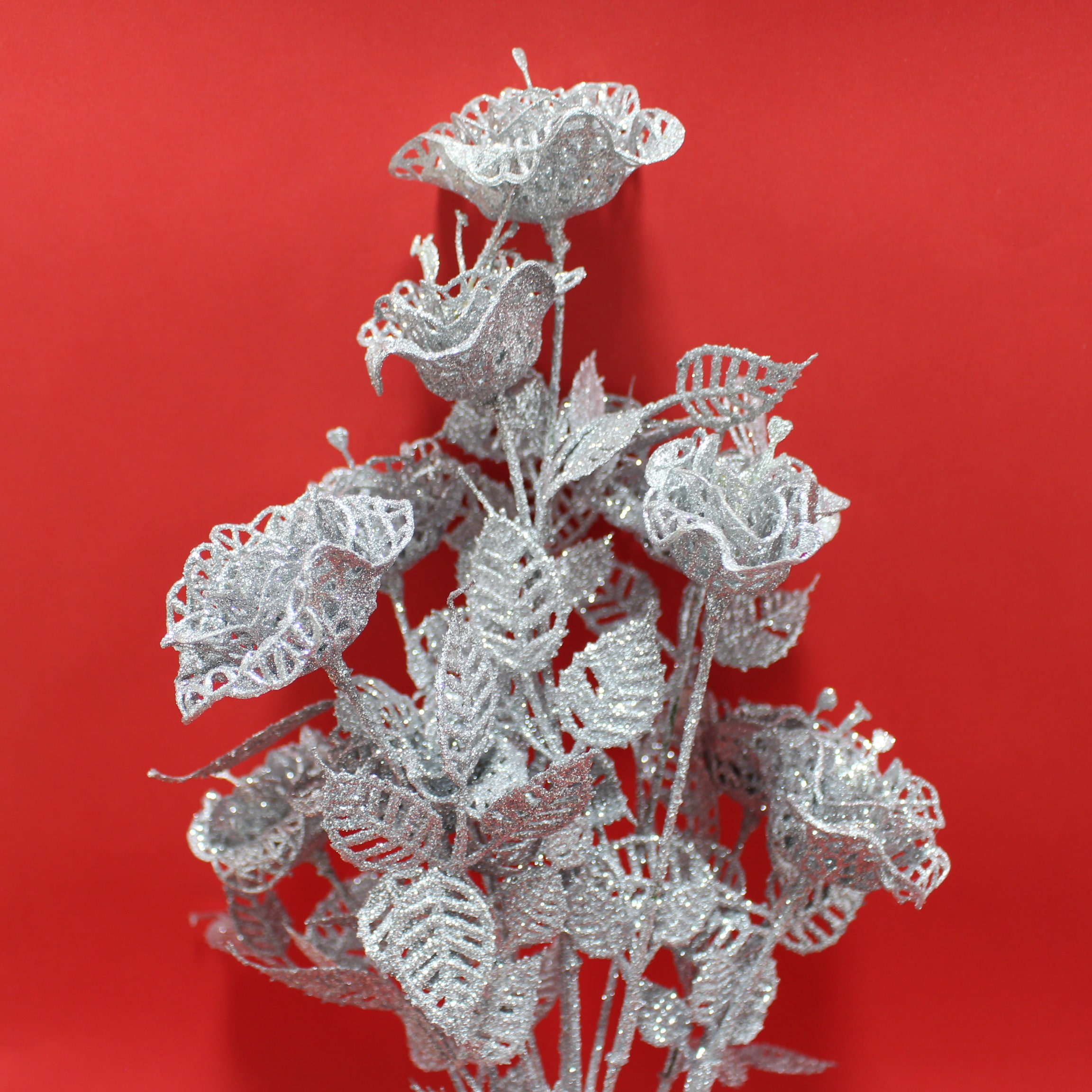 Flor Plateada navideña estilo rosa x2