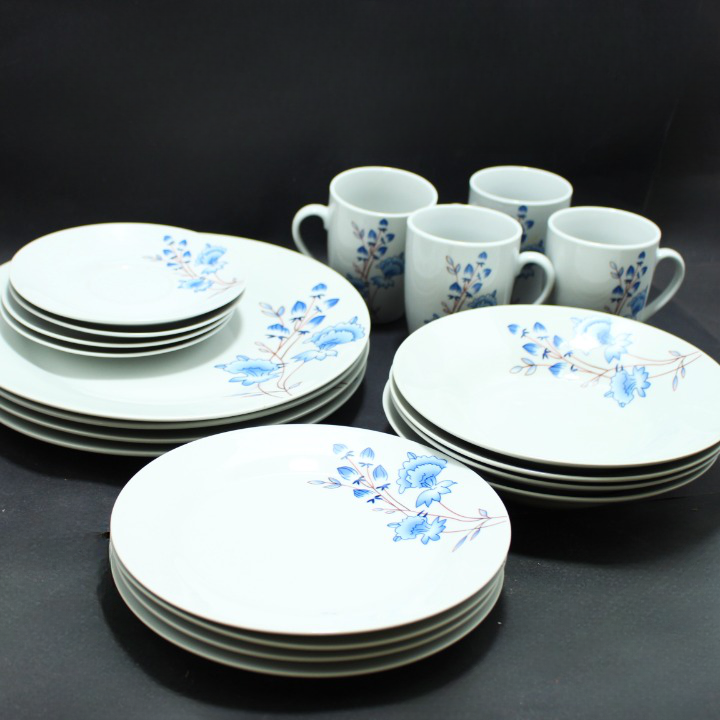 Vajilla sultana x 20 piezas flores azul